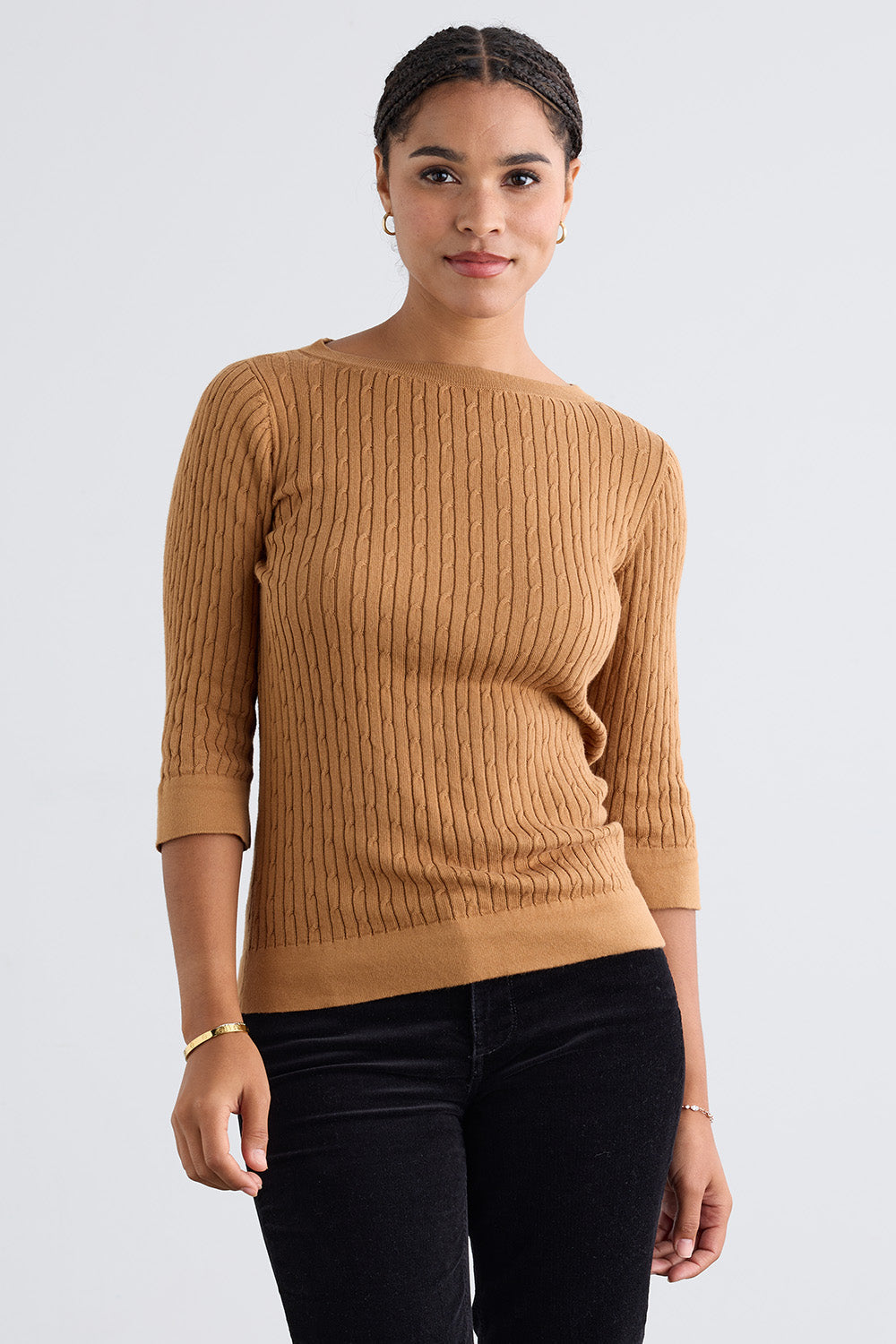 Women's Organic Cotton Cable Knit Boat Neck Sweater