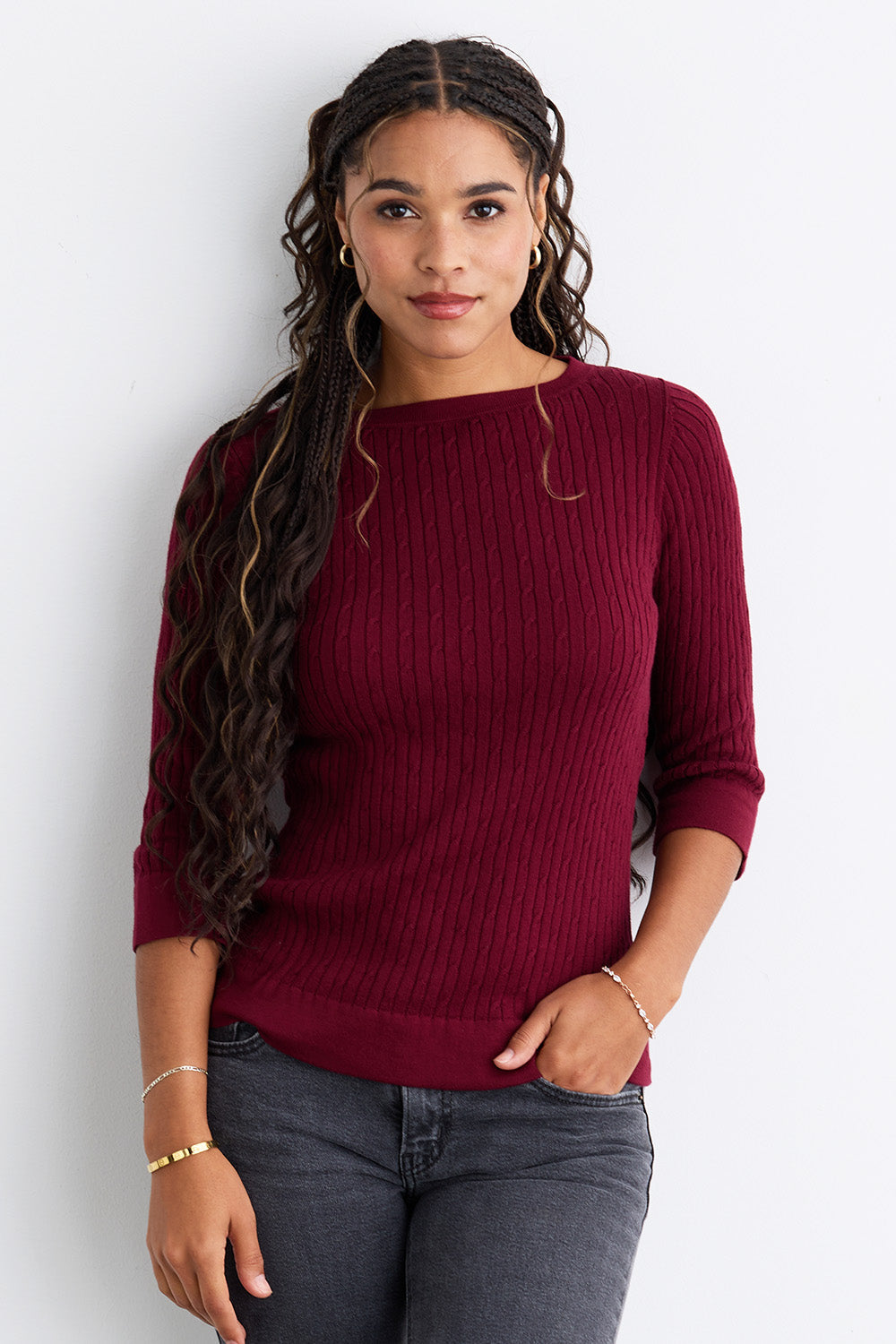 Women's Organic Cotton Cable Knit Boat Neck Sweater
