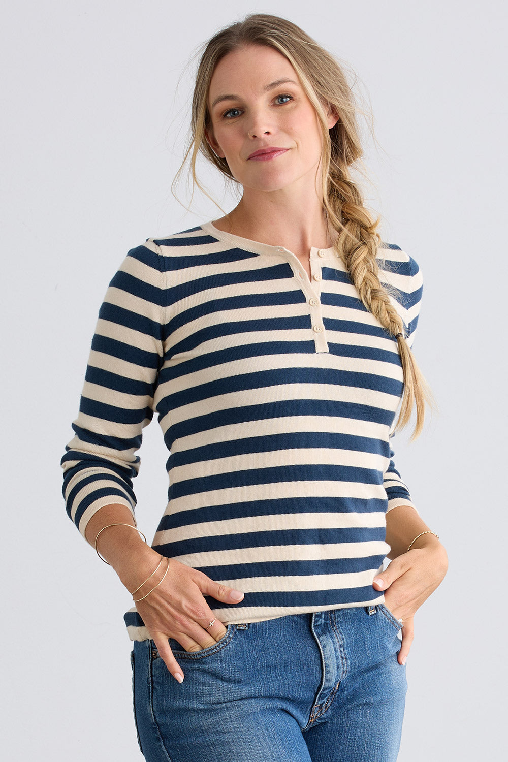 Women's Organic Cotton Stripe Henley Sweater