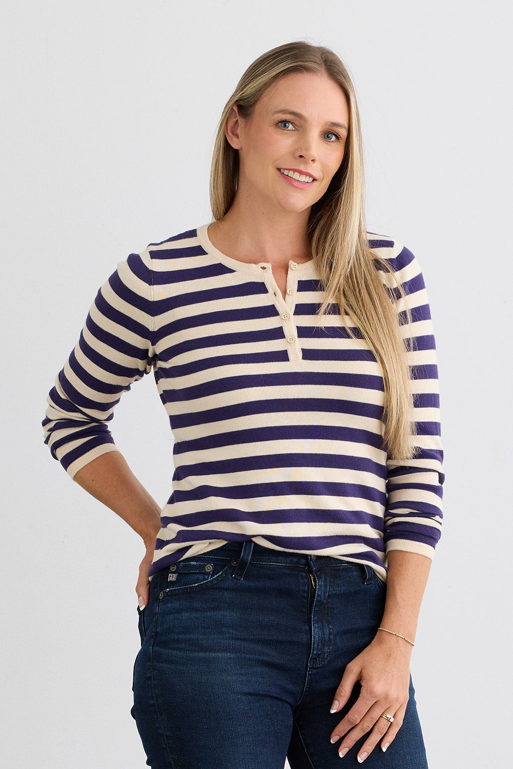 Women's Organic Cotton Stripe Henley Sweater