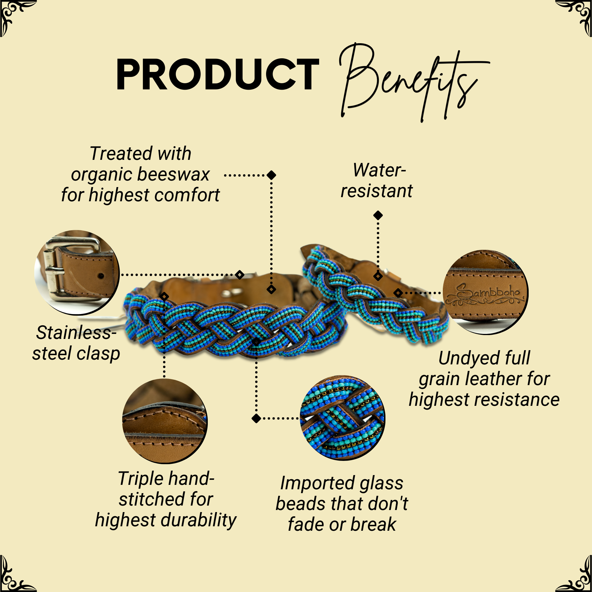 Blue Braided Sambboho dog collar