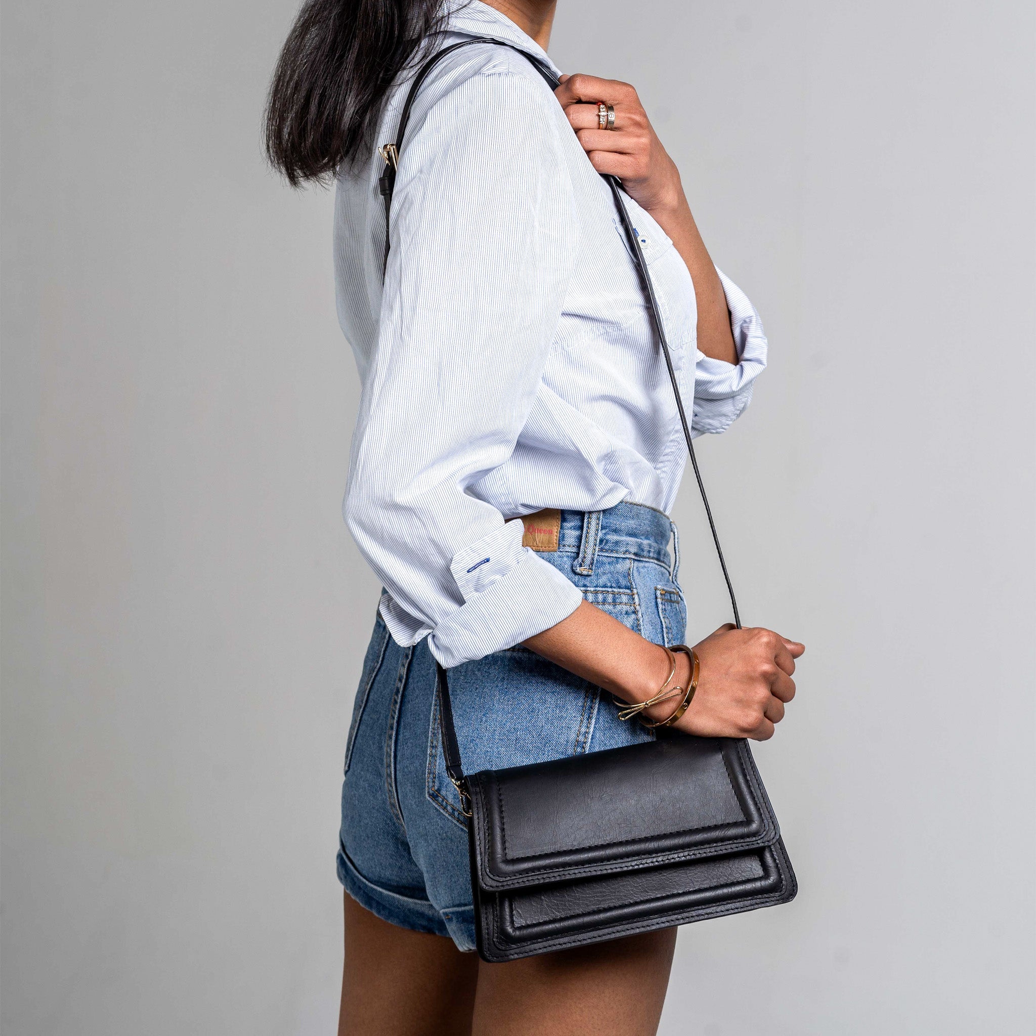 Black Leather Mini Crossbody Bag