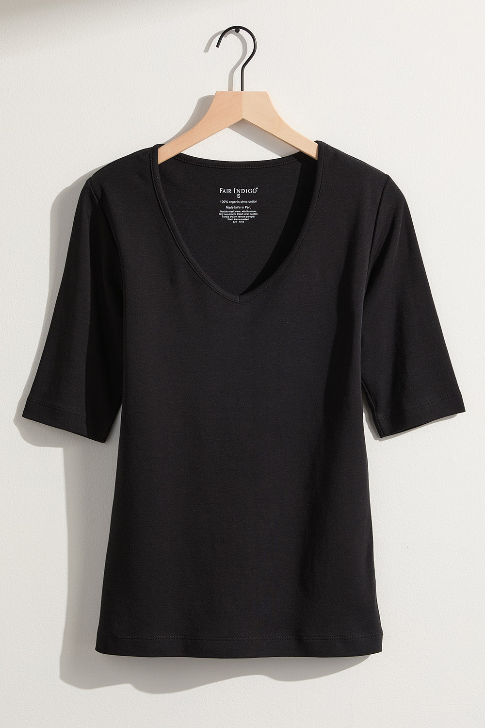 Women's Luxe 100% Organic Cotton Elbow Sleeve V-Neck Top