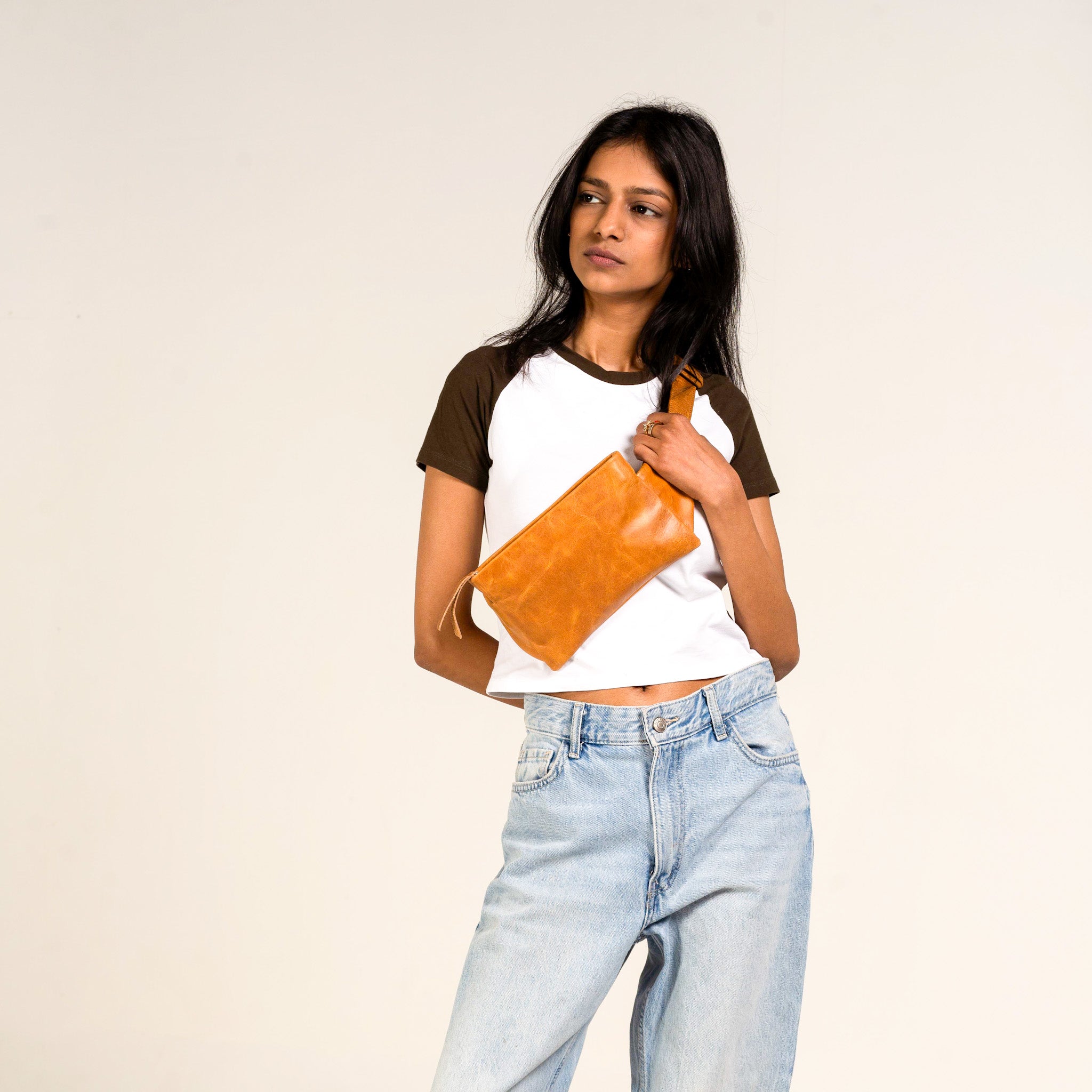 Camel Leather Crossbody Belt Bag