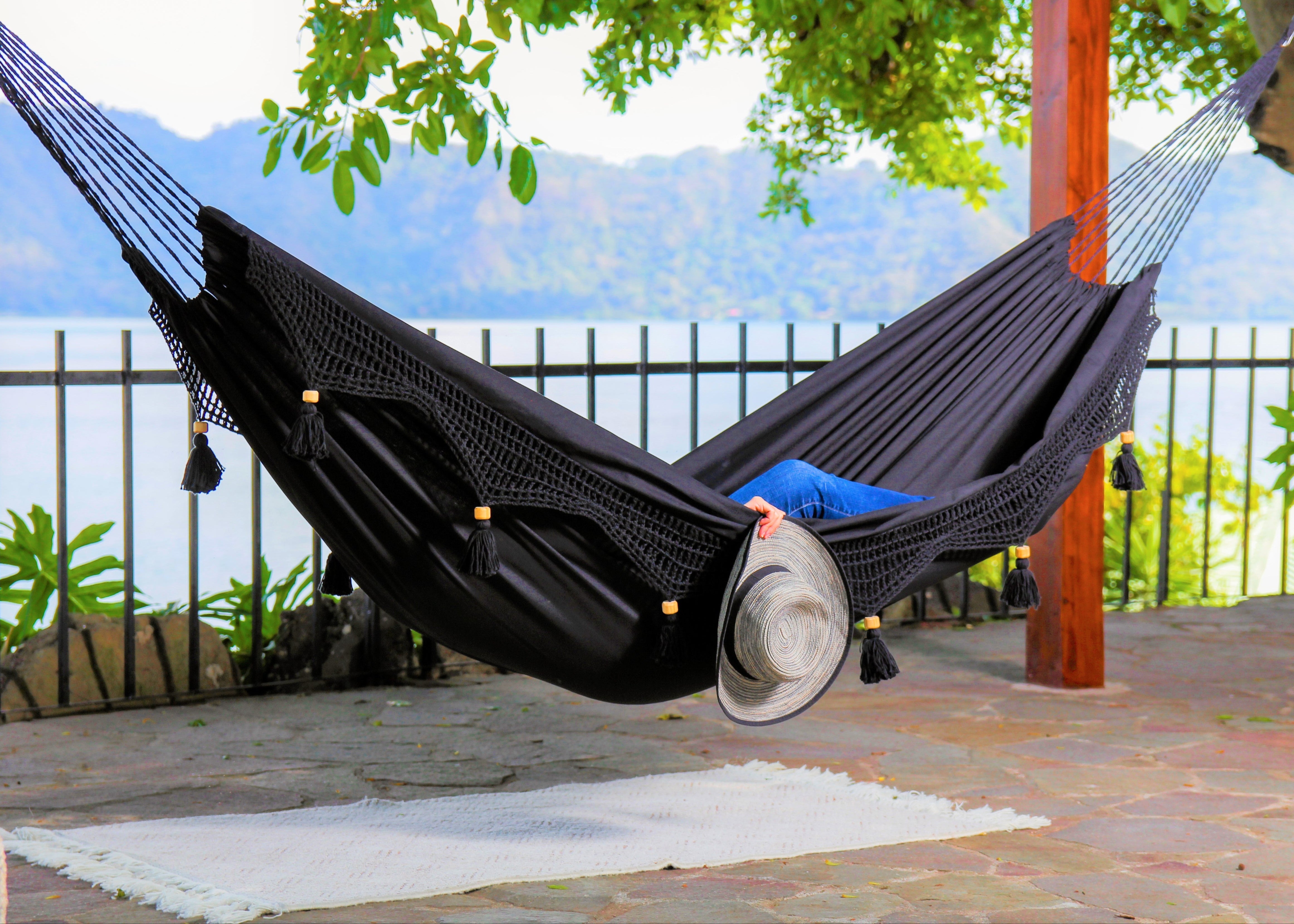 Boho Black Hammock With Crochet Fringe| DANIELLA