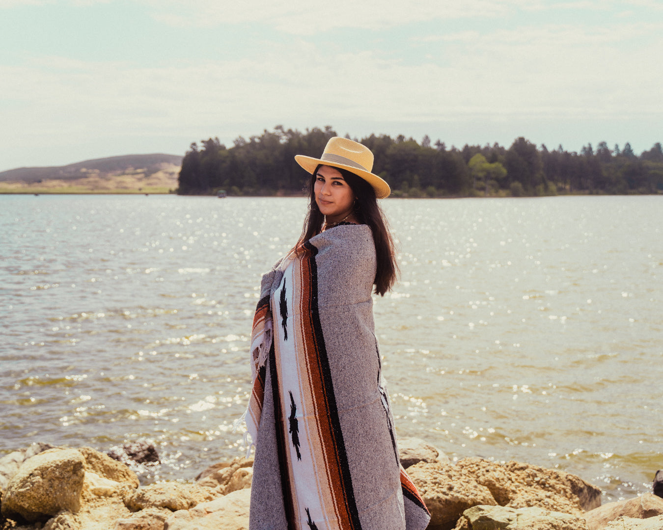 Grey Baja Mexican Diamond Yoga Blanket