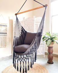 Gray Boho Macrame Hammock Chair Swing | SERENA