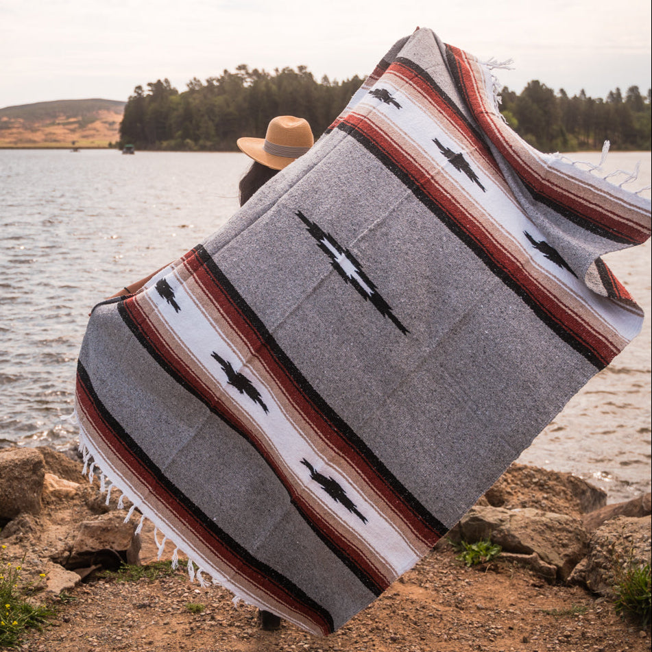 Grey Baja Mexican Diamond Yoga Blanket