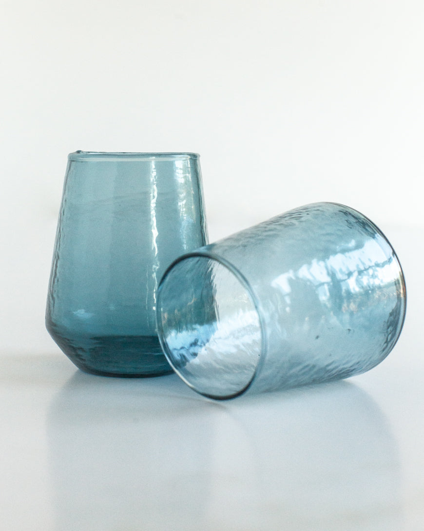 Pair of Hammered Glass Stemless Tumblers