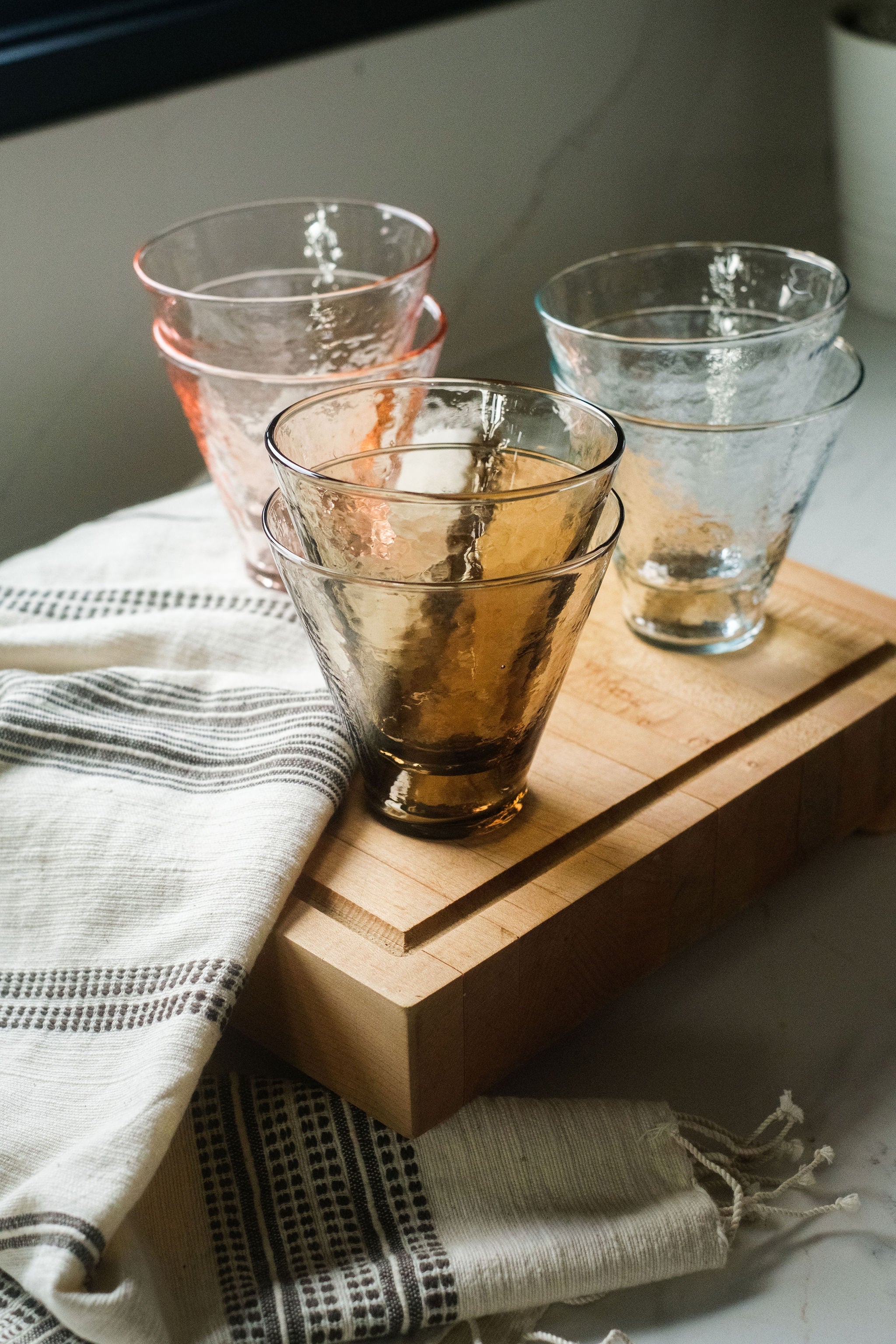 Handblown Hammered Funneled Glasses | Set of 2