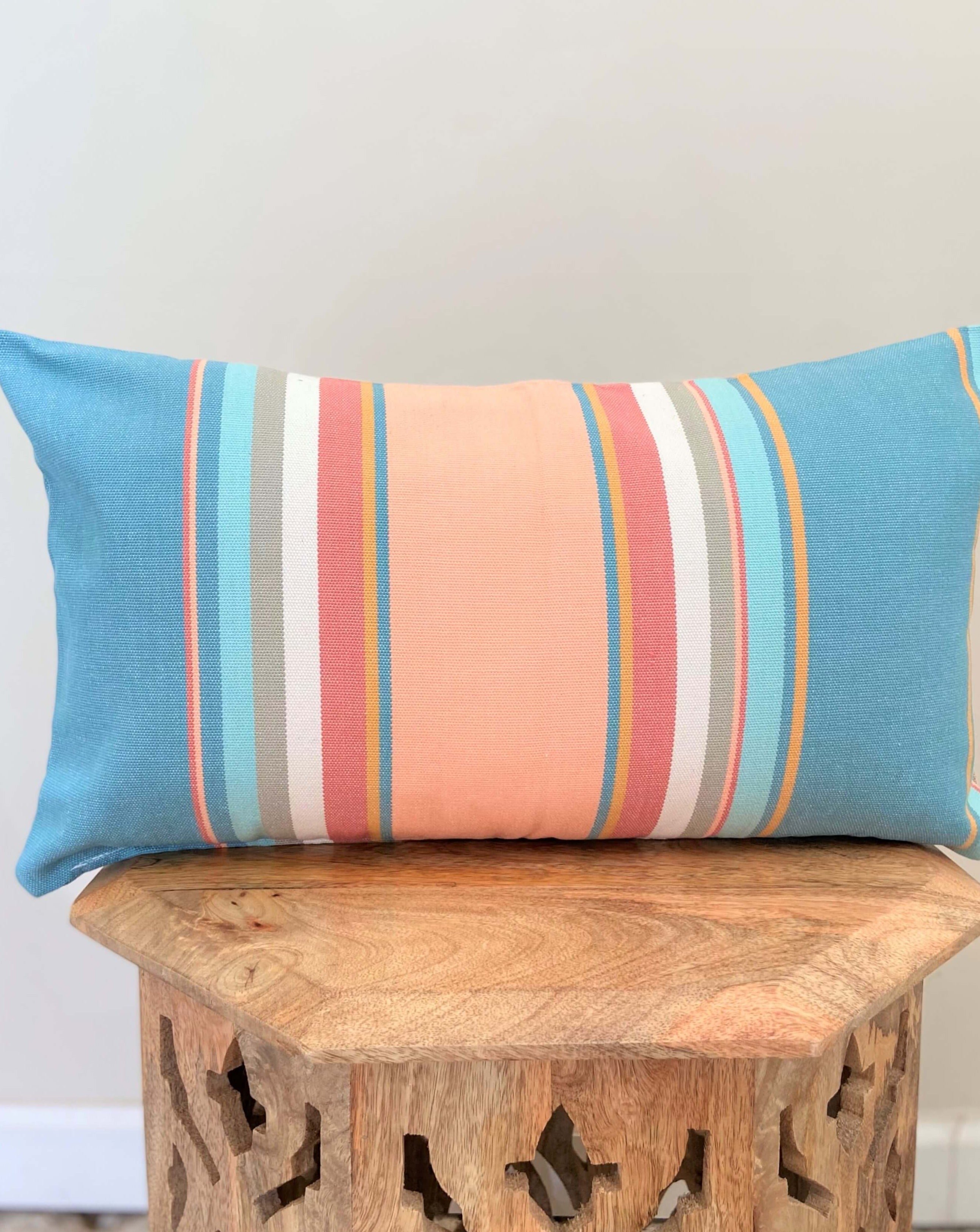 Pink and Blue Striped Throw Pillow | PASTEL