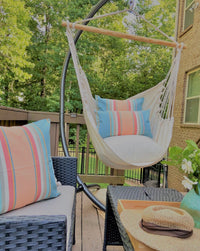 Pink and Blue Striped Throw Pillow | PASTEL