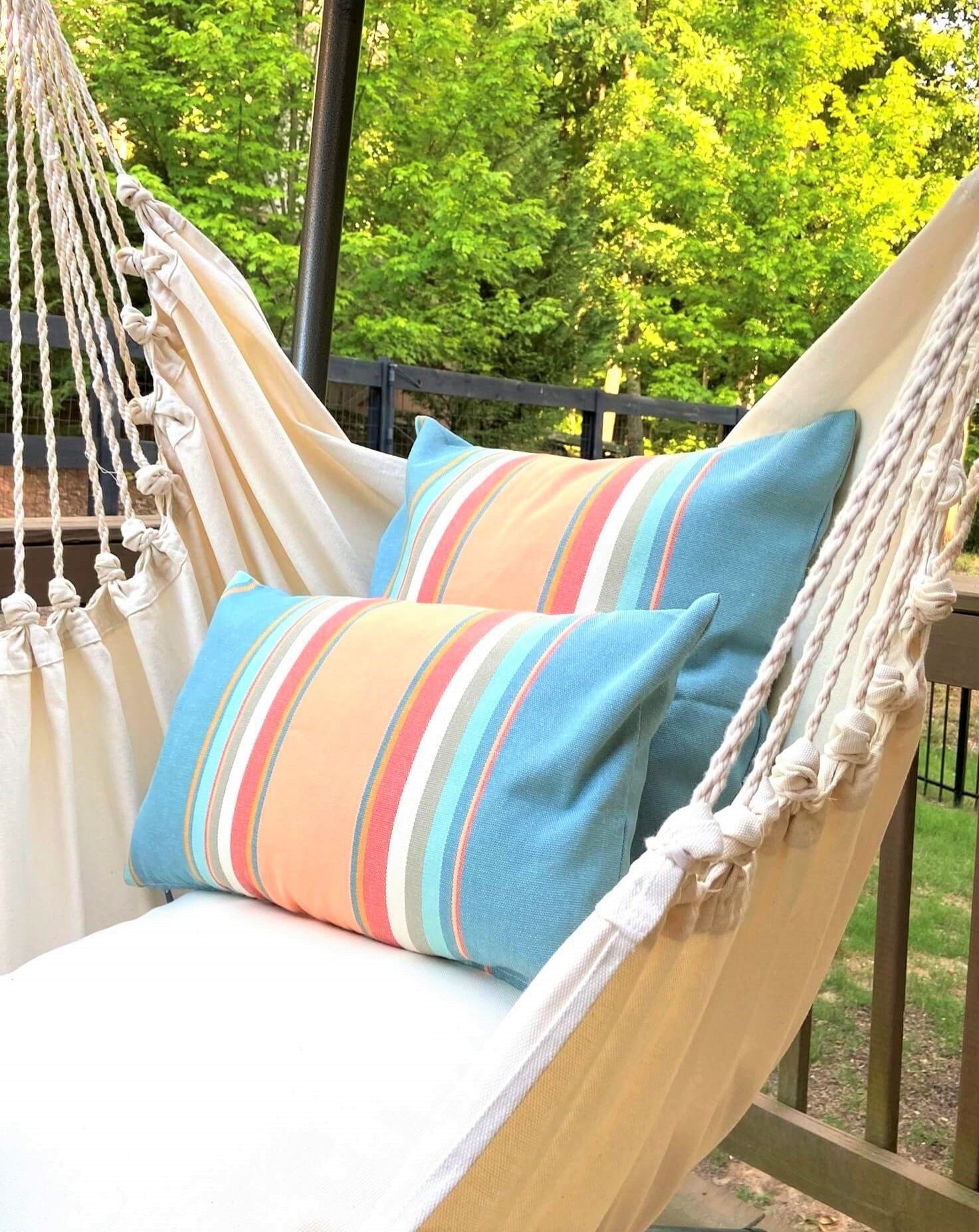 Pink and Blue Striped Throw Pillow | PASTEL