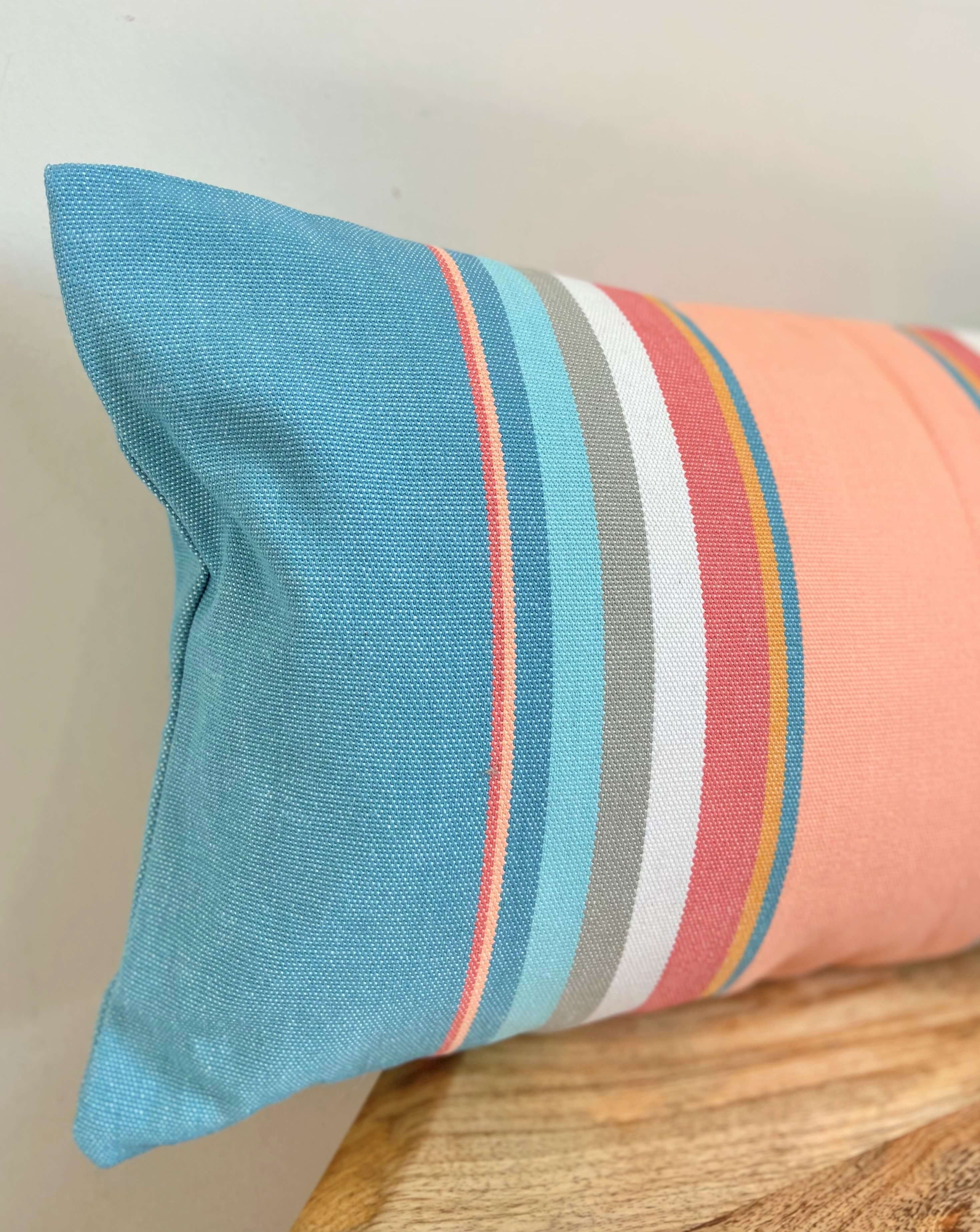 Pink and Blue Striped Throw Pillow | PASTEL
