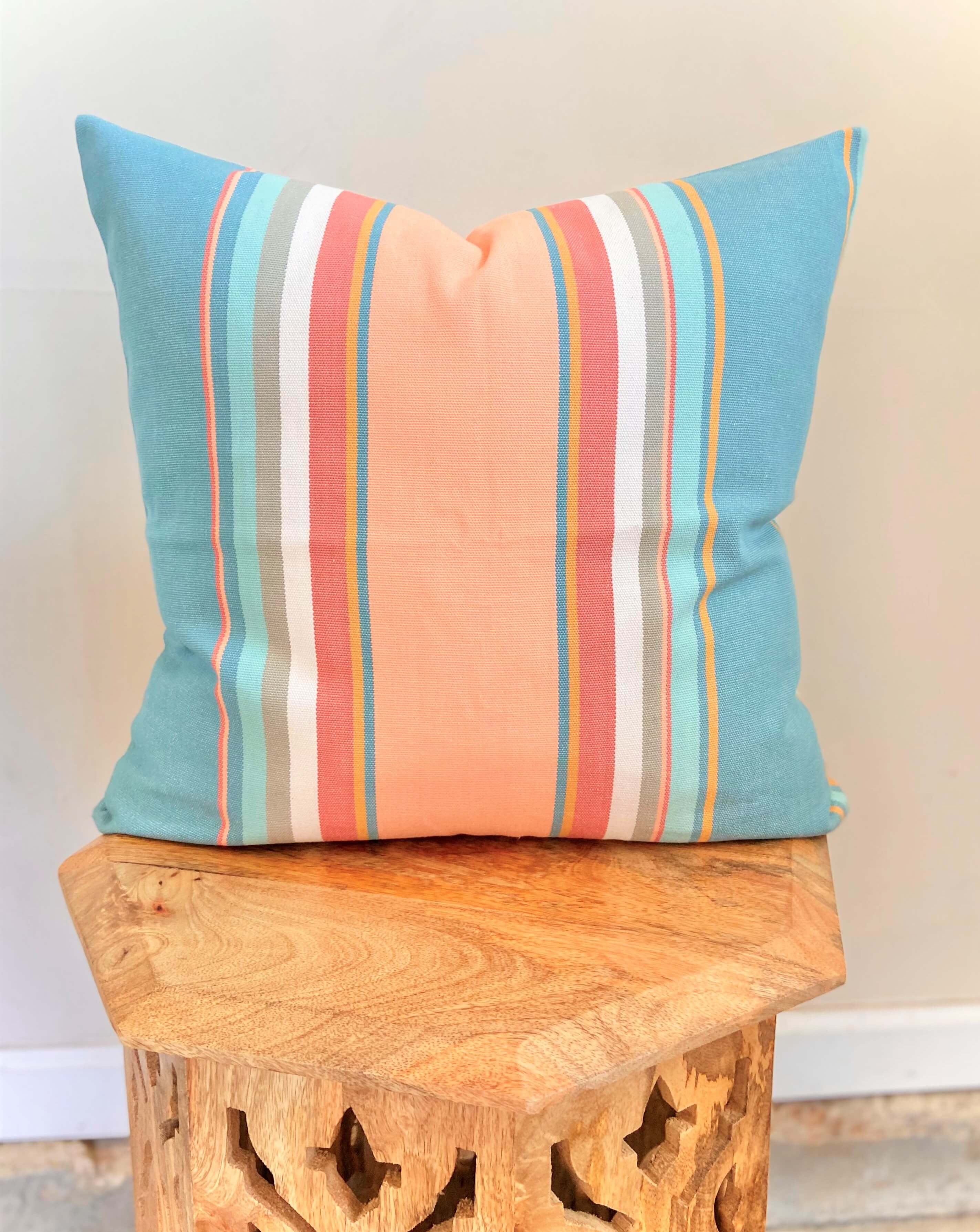 Pink and Blue Striped Throw Pillow | PASTEL