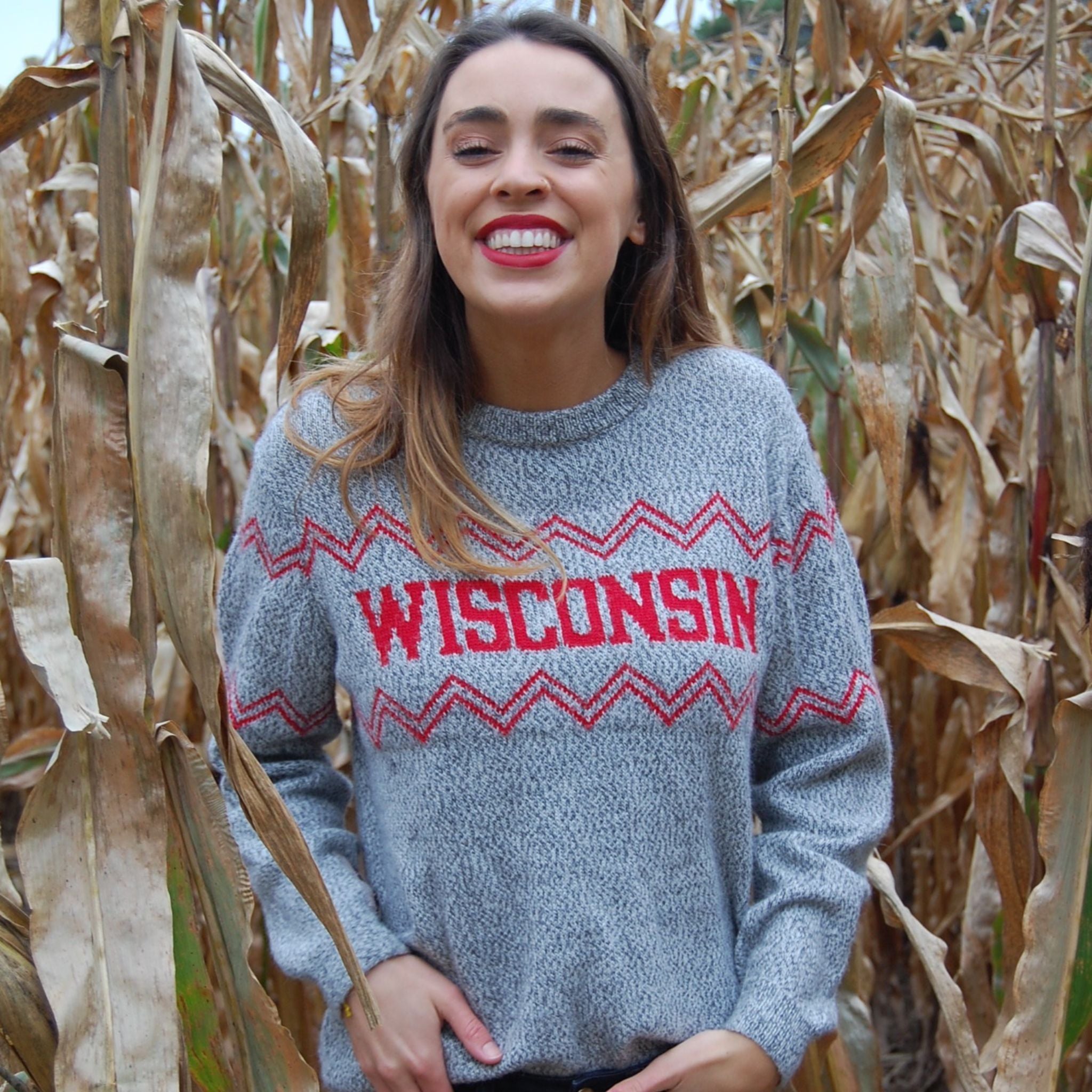 Wisconsin Crew Neck Alpaca Sweater - Light Gray
