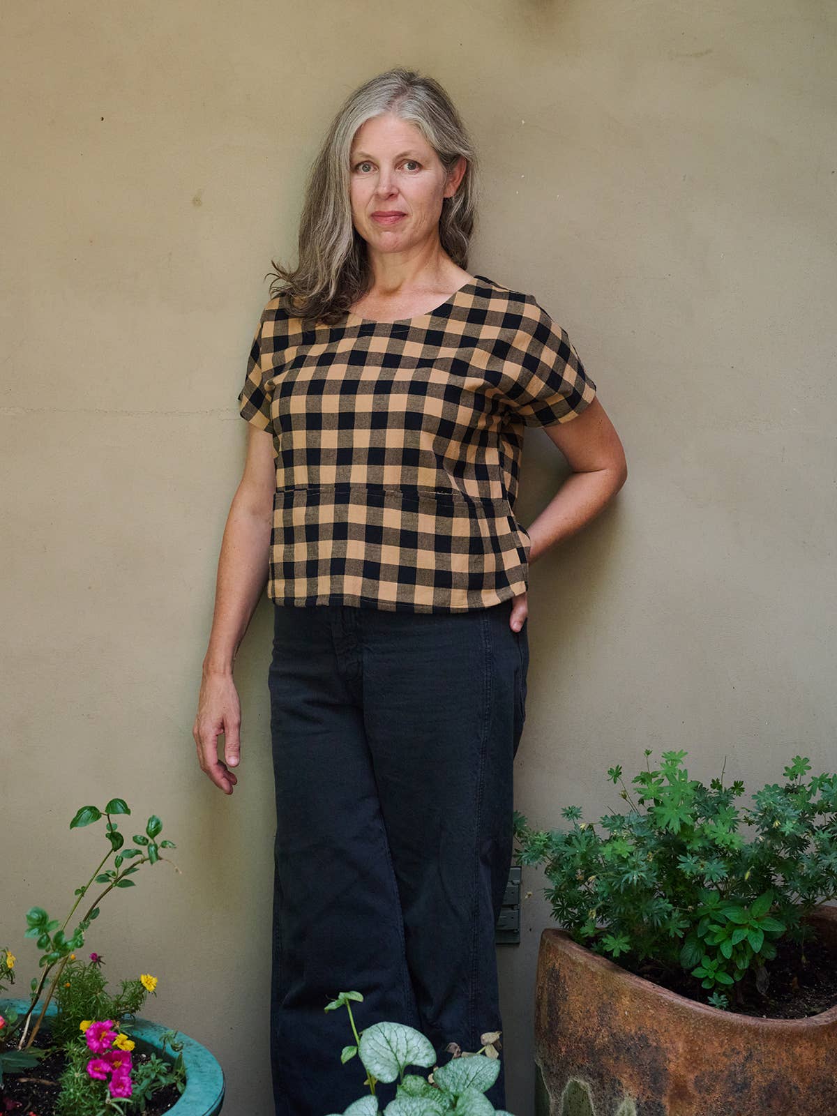 Odelia Top Black and Tan Gingham