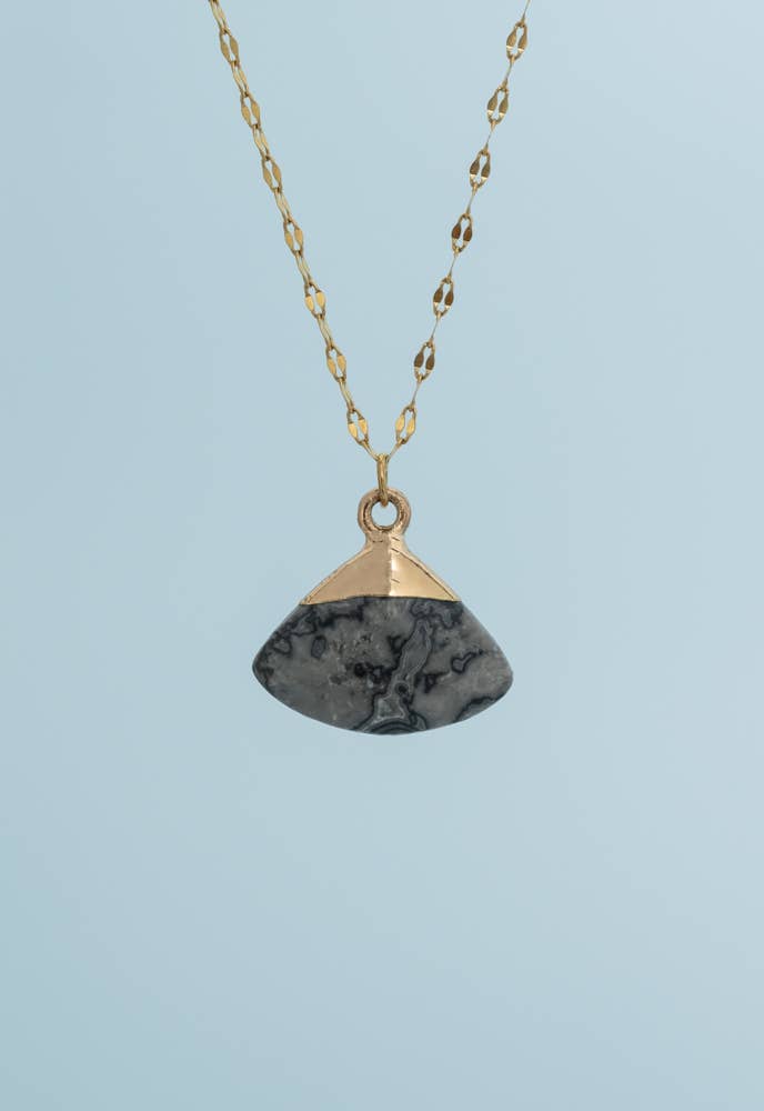 Fan Drop Necklace in Charcoal