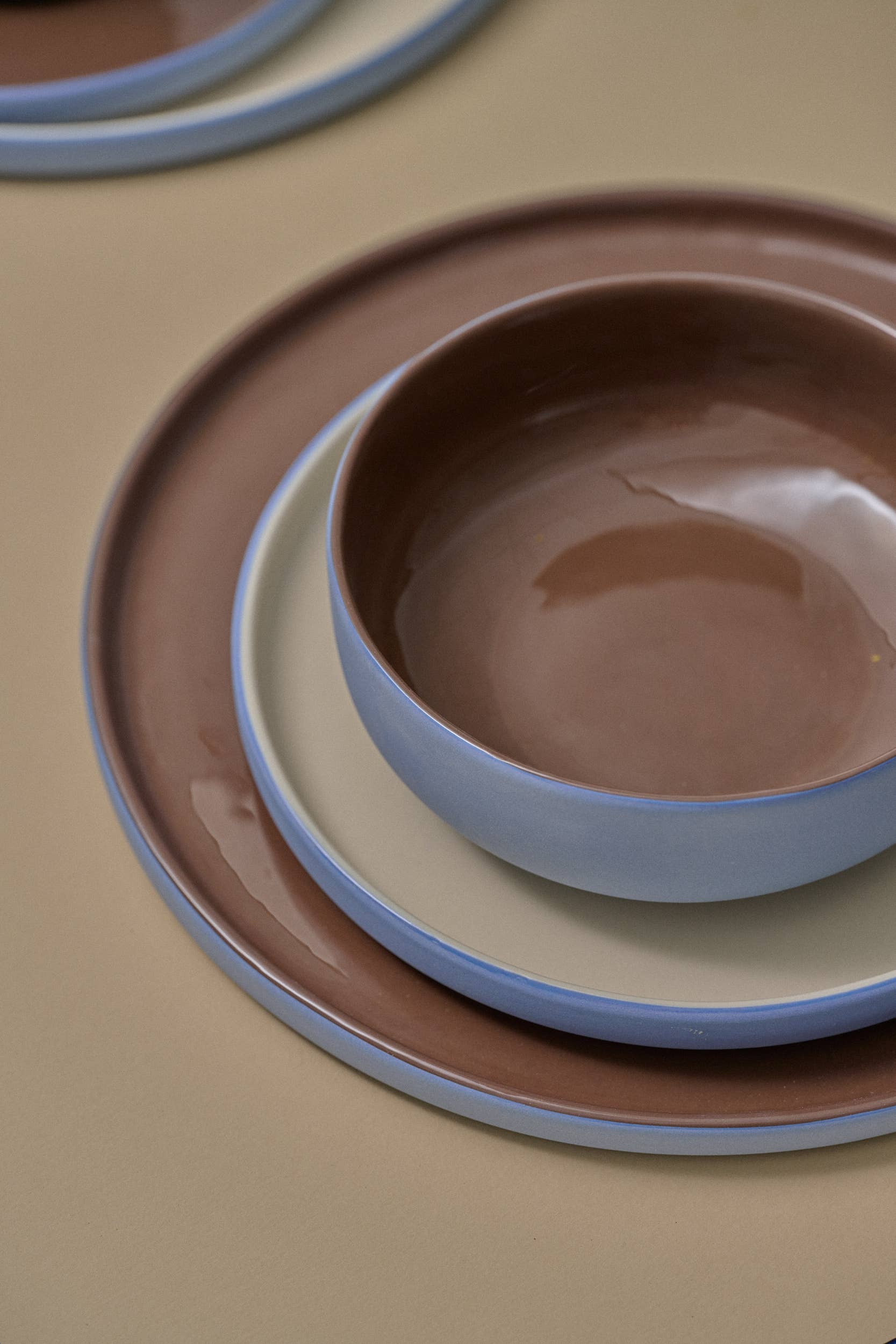 Handmade Porcelain Everyday Bowl. Forget-me-not/Chocolate