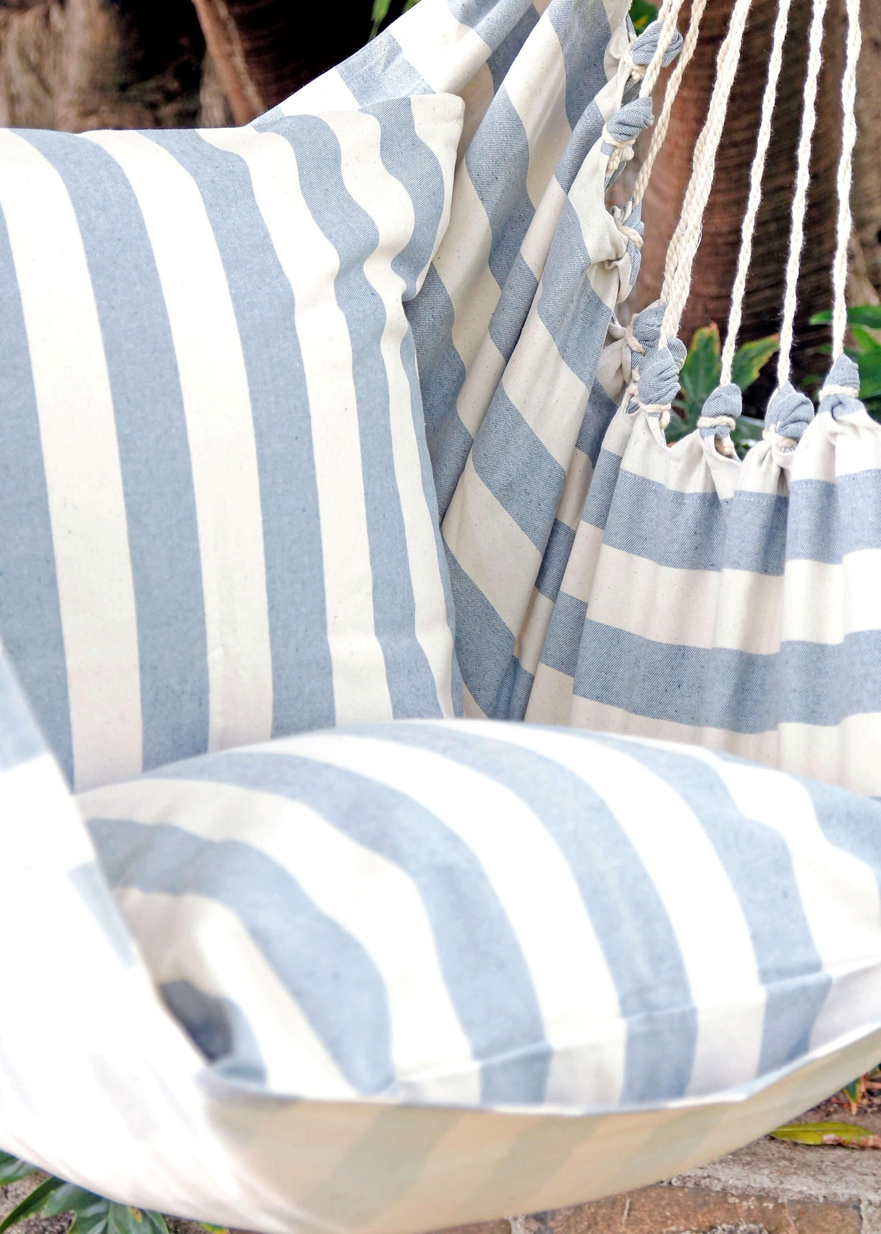 Coastal White and Blue Hanging Chair Hammock | CABANA