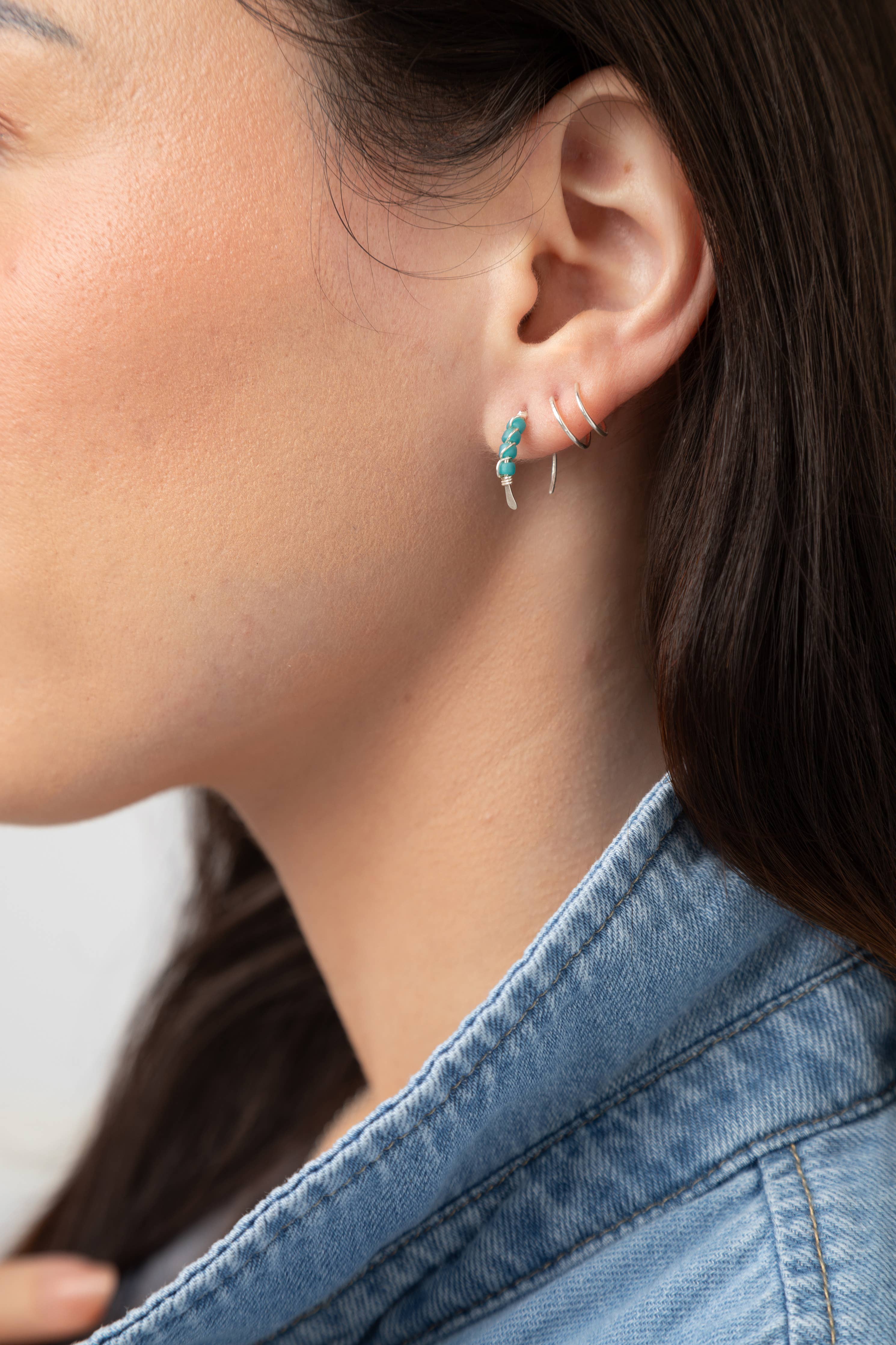 Moab Western Beaded Hoop Earrings in Sterling Silver