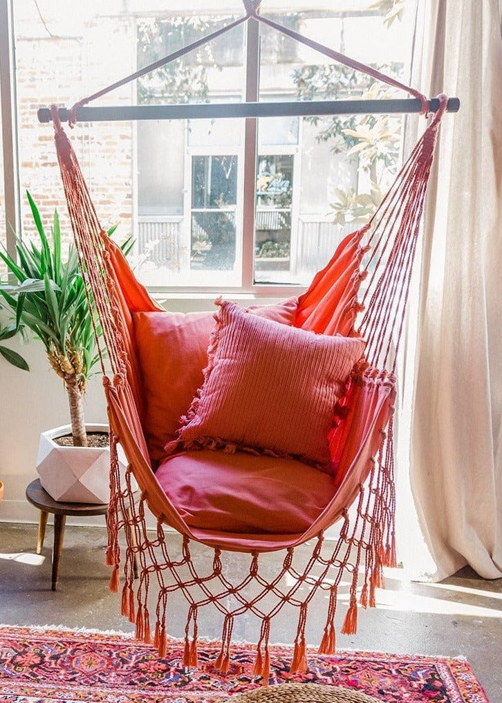 Coral Pink Macrame Hammock Chair | SERENA