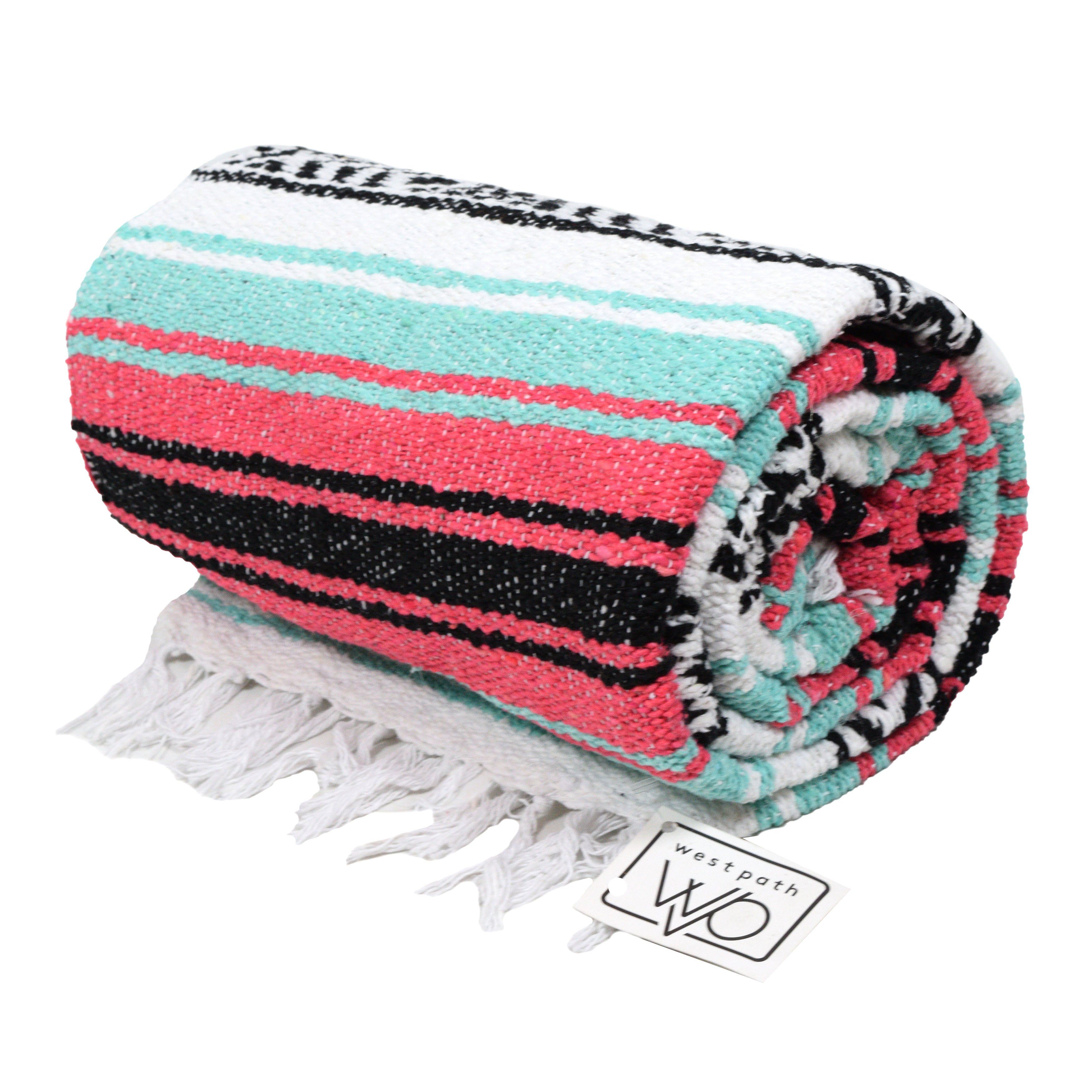 Seafoam Green & Coral Mexican Falsa Blanket