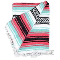 Seafoam Green & Coral Mexican Falsa Blanket