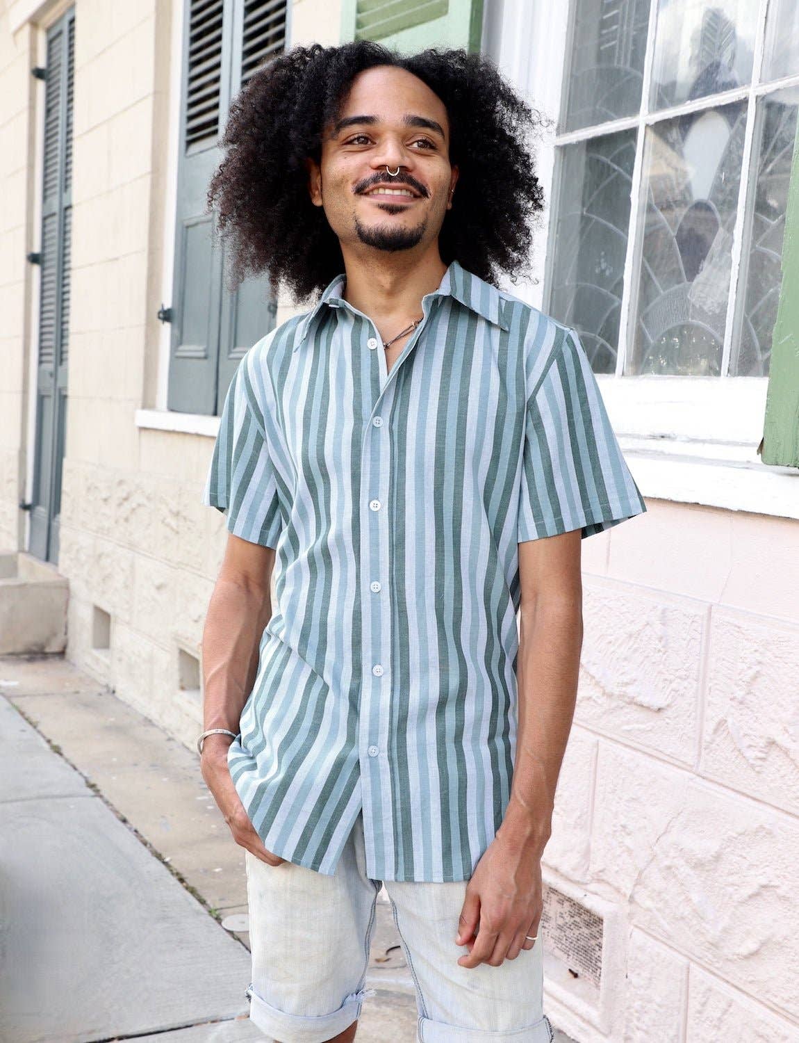 Ocean Stripes Organic Cotton Men's Button Down Shirt