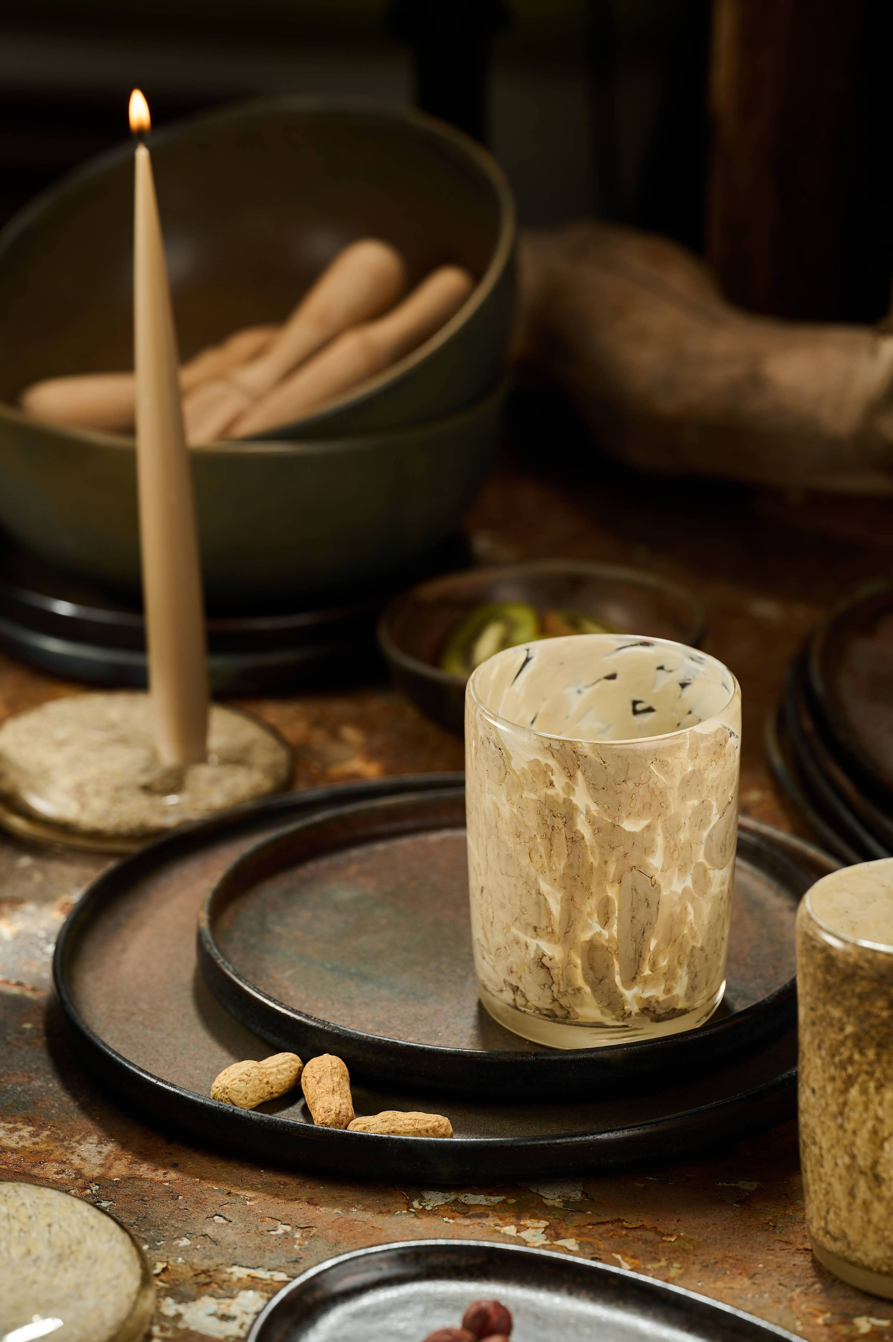 Hand Blown Glass Tumbler: Brown Marble