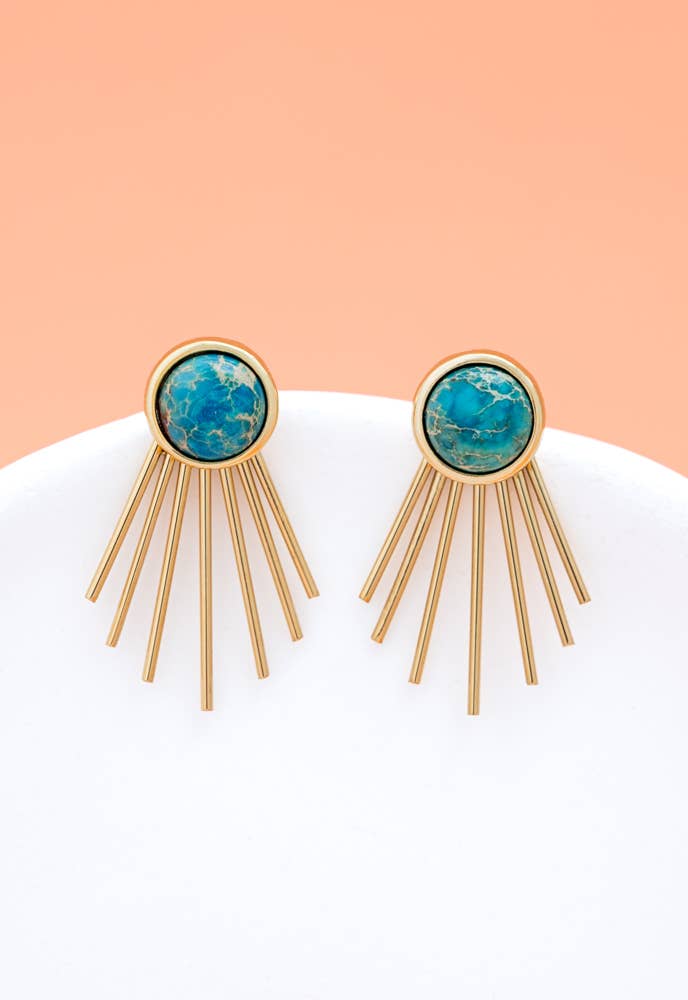 Caroline Emperor Stone Stud & Fringe Earrings