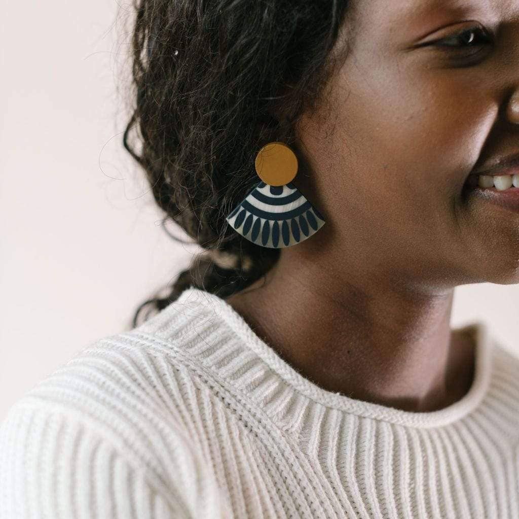 Sunset Navy Tile Stud Earrings