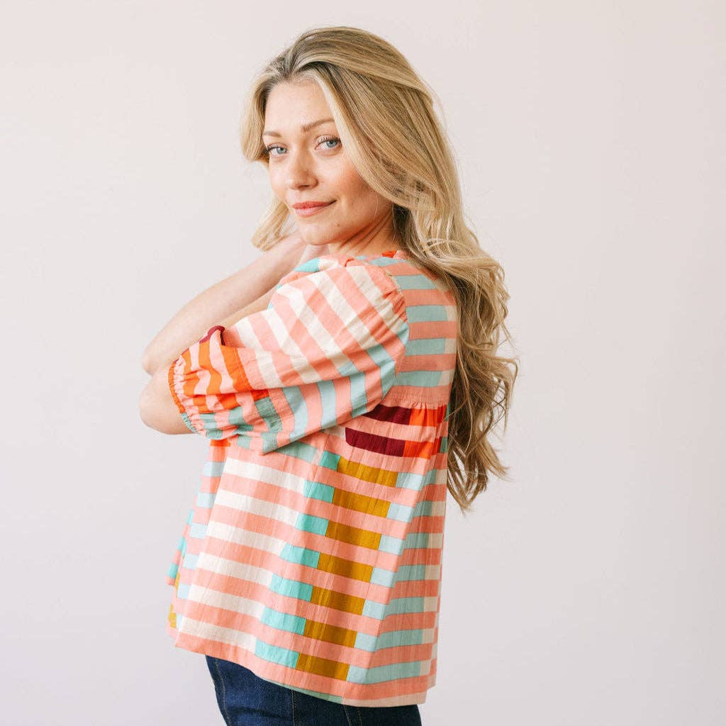 Apricot Colorful Stripe Mira Top