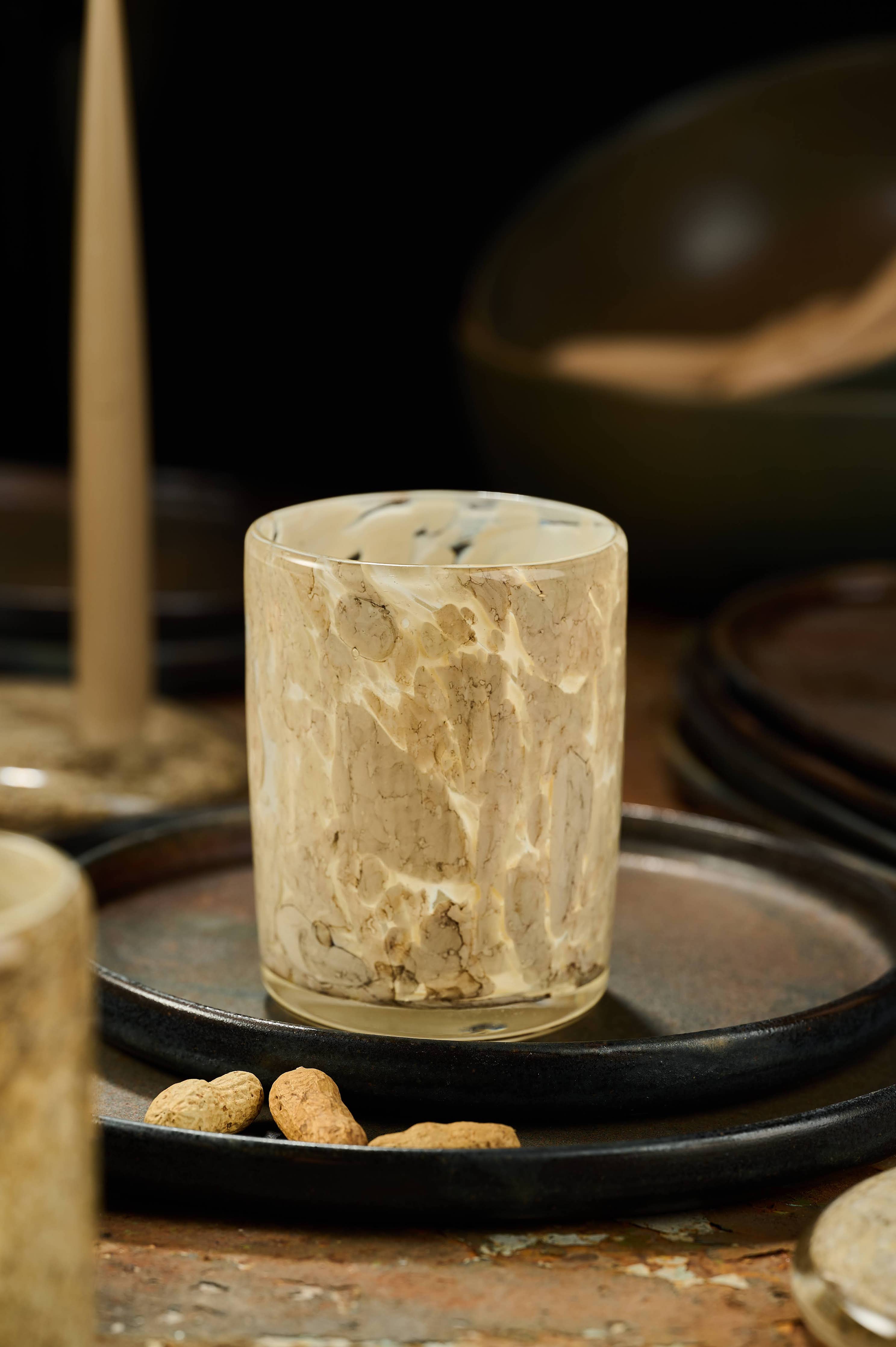 Hand Blown Glass Tumbler: Brown Marble