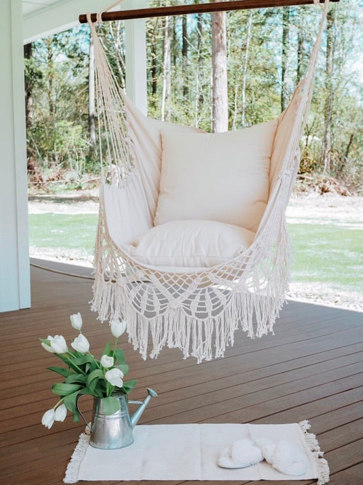 White Boho Crochet Hammock Chair Swing | NINA