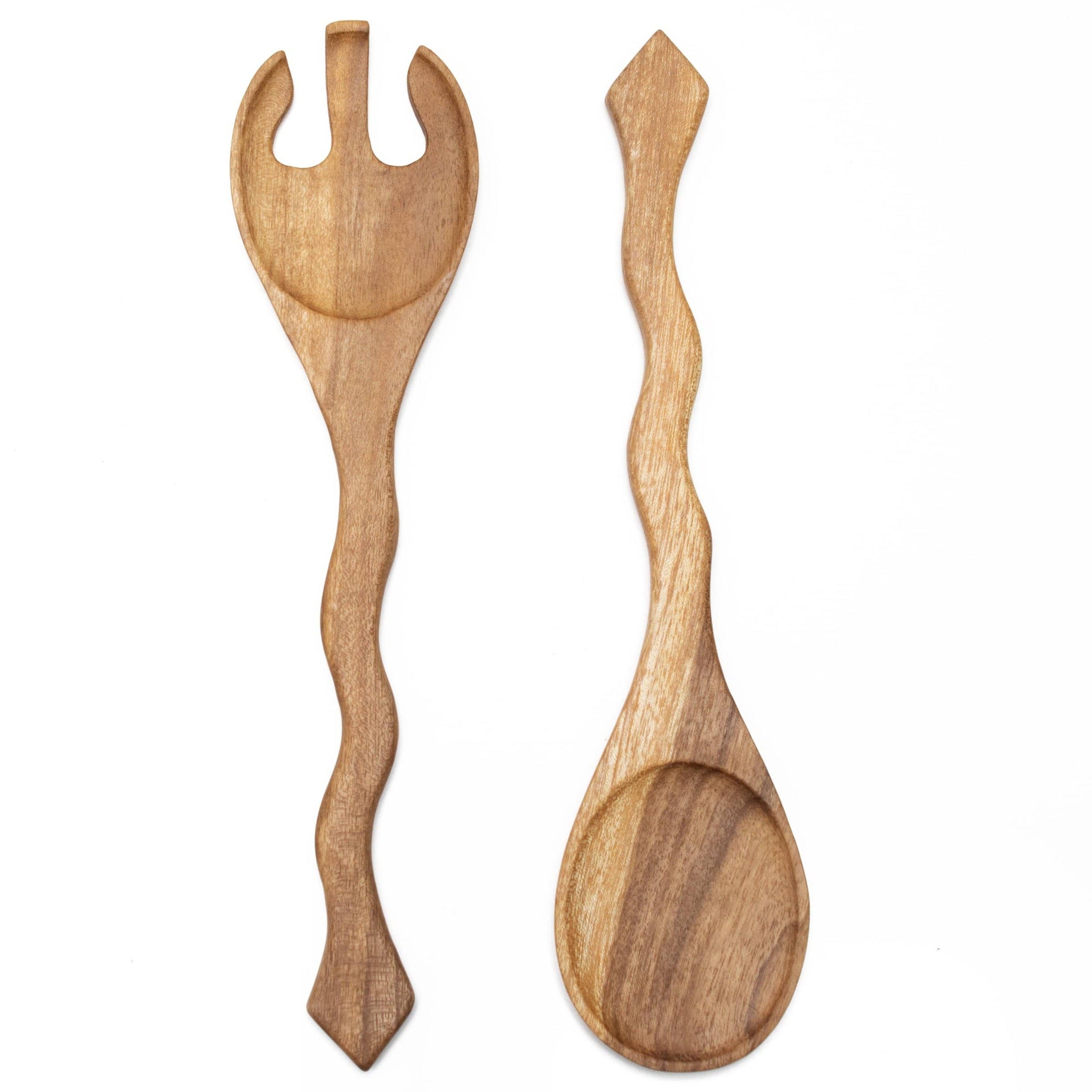 Hand Carved Wood Salad Serving Set