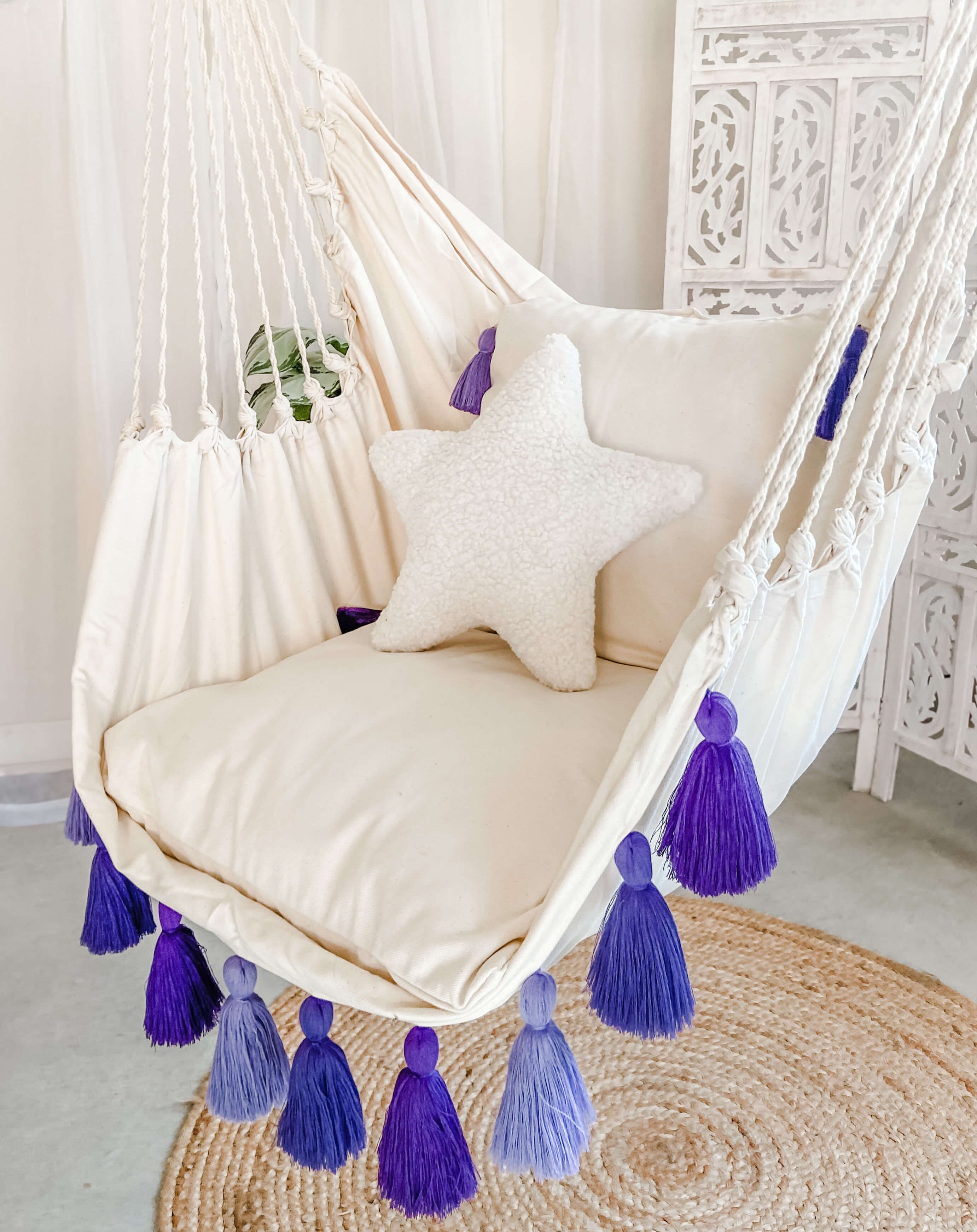 Boho Hanging Hammock Chair Swing with Tassels | LILY PURPLE