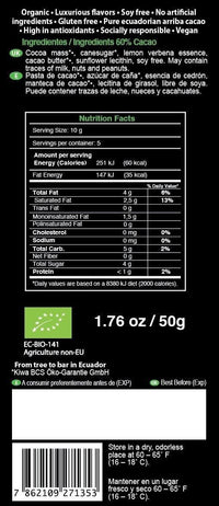 Lemon Verbena Organic Chocolate Bar - Ethical Trade Co