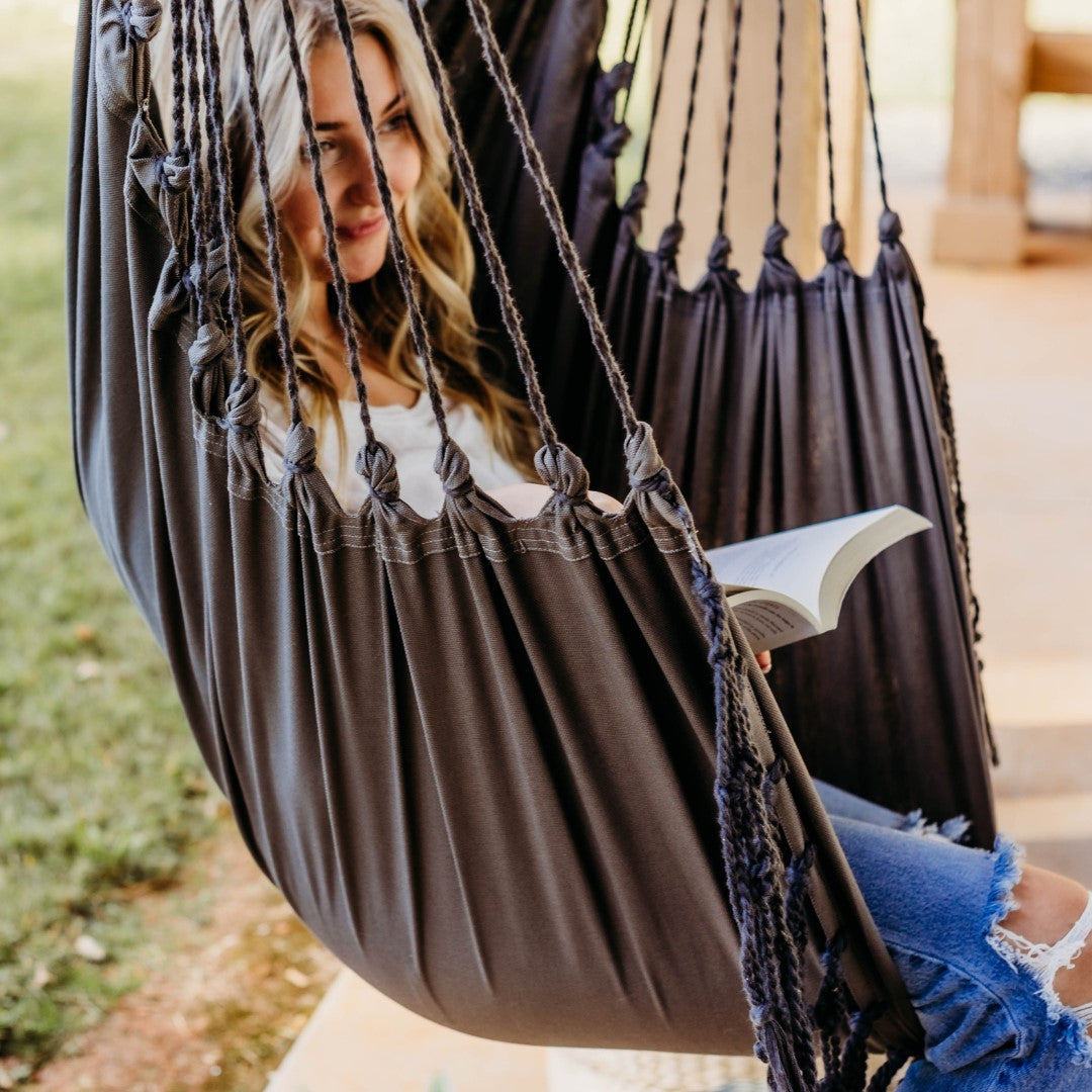 Gray Boho Macrame Hammock Chair Swing | SERENA