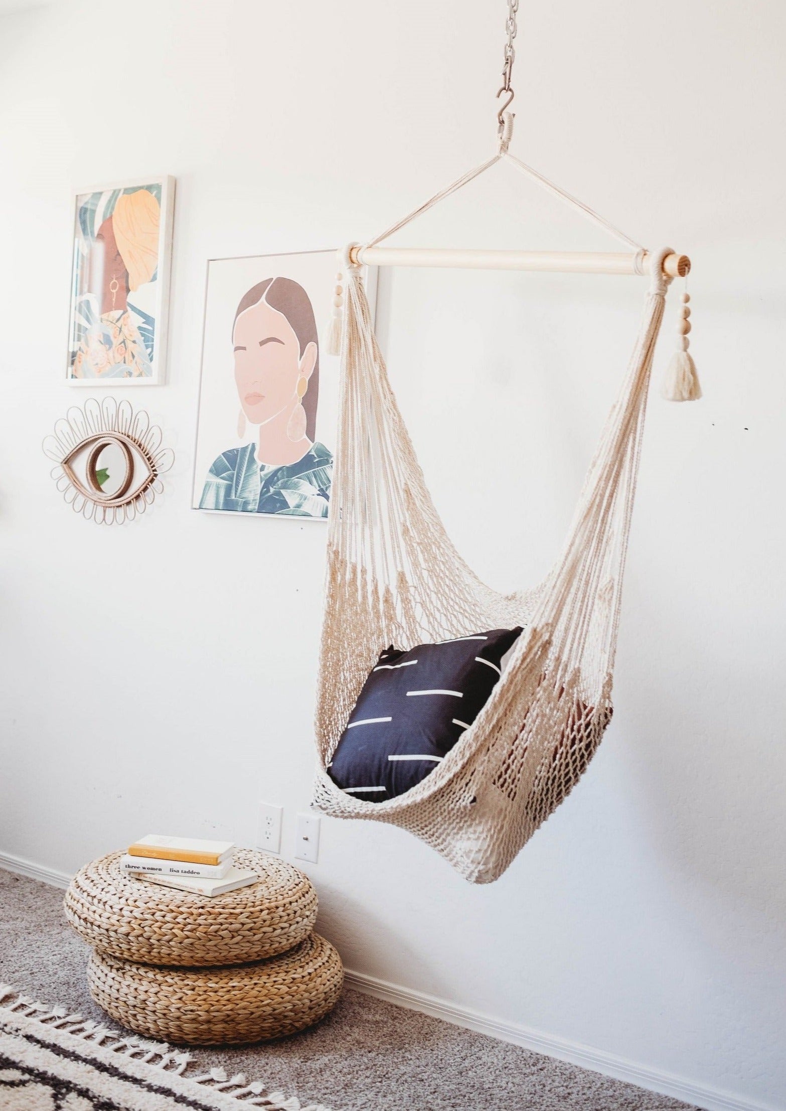 Woven Macrame Hanging Chair with Tassels | DIANA
