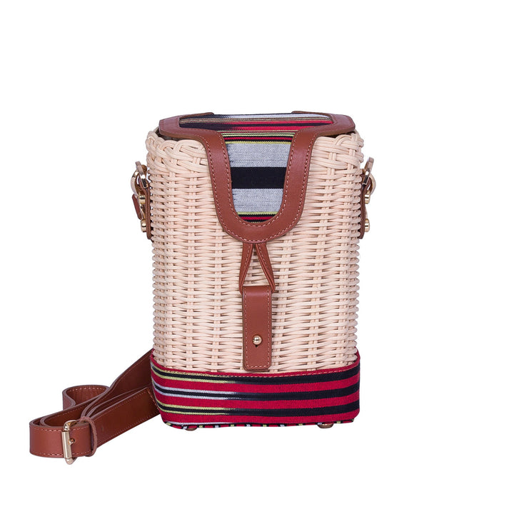 Brown Leather & Woven Straw Crossbody Bag