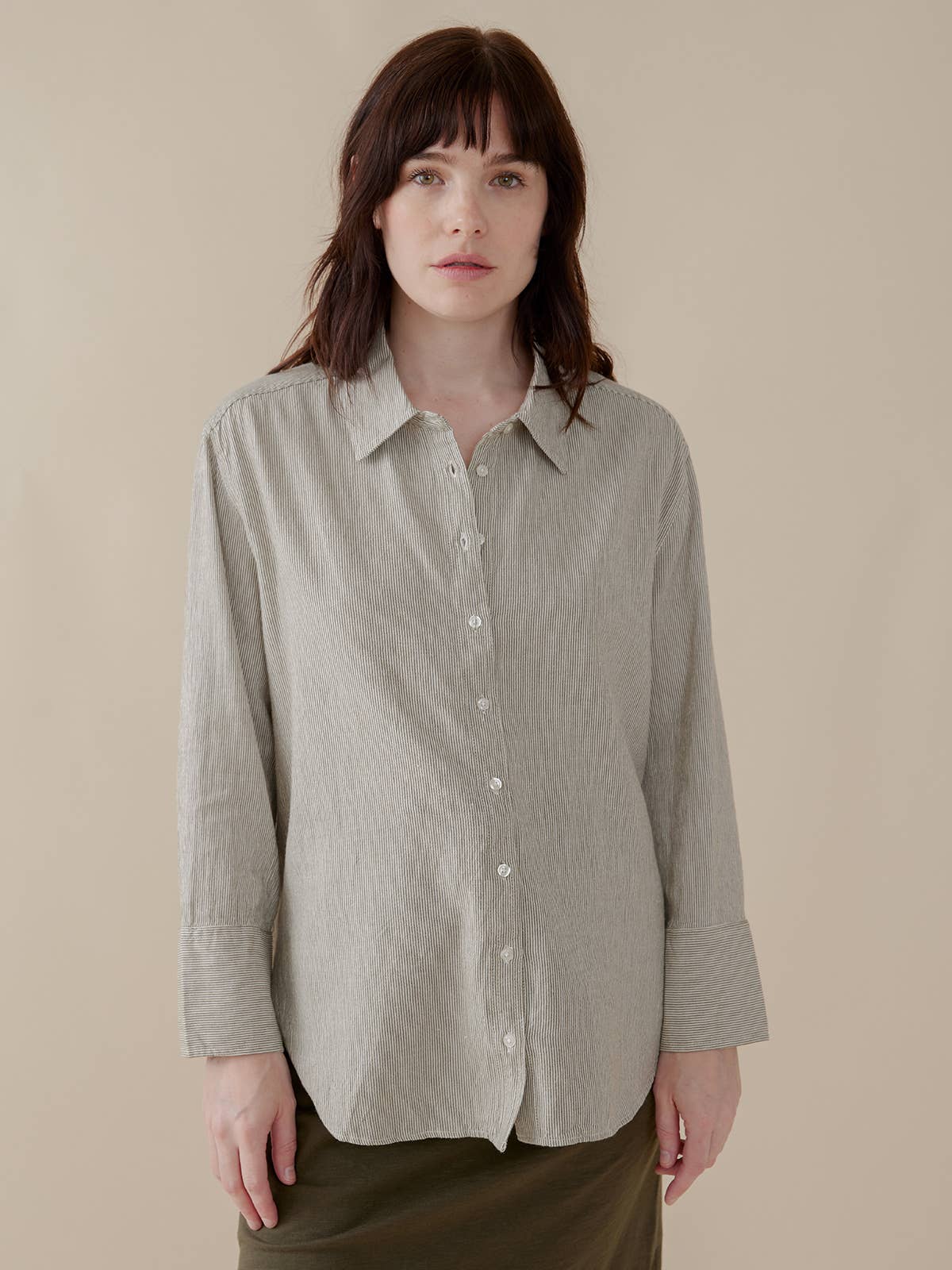 Mae Oversized Shirt Olive Stripe