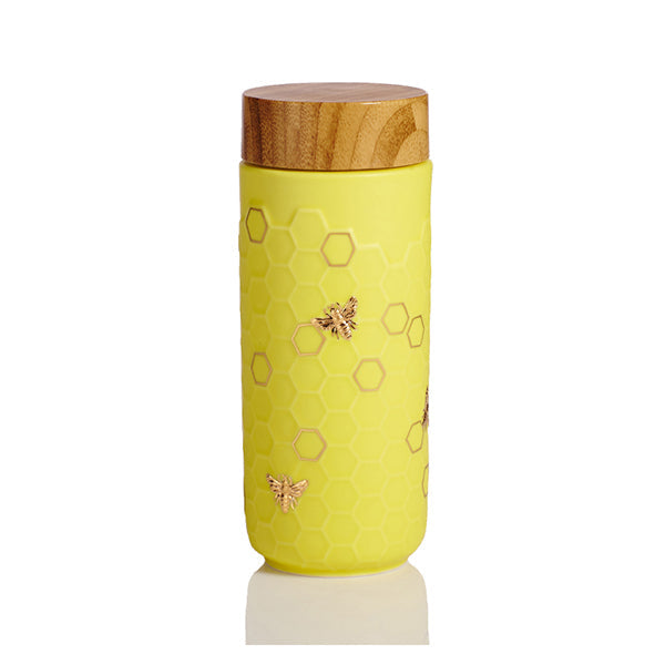 Honey Bee Ceramic Travel Mug / Gold 12.3 oz