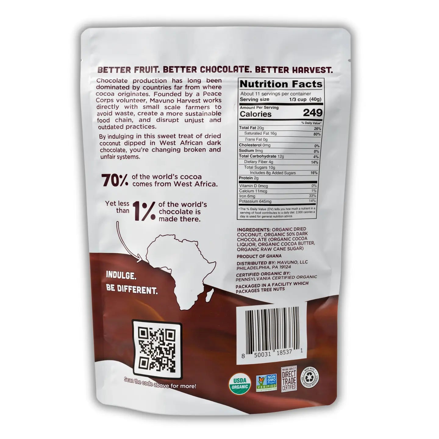 Chocolate Dipped Dried Organic Coconut