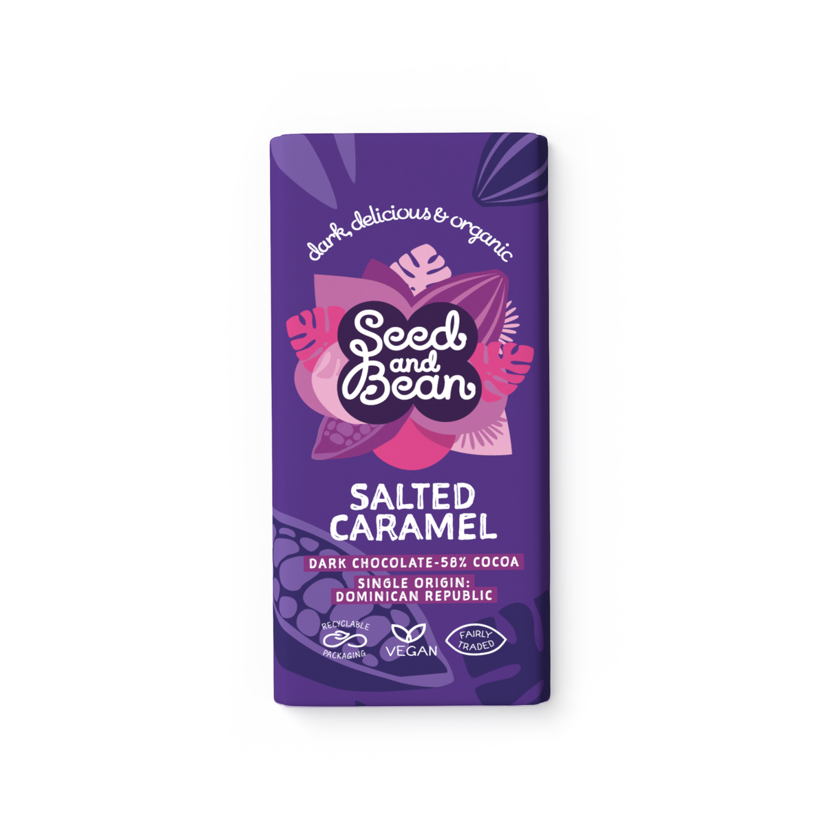 Salted Caramel Dark Chocolate Bar - 75g - Organic, Vegan, 58% Cocoa