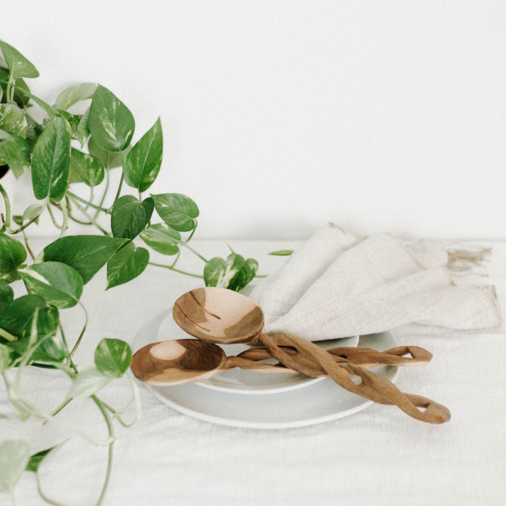 Olive Wood Spiral Salad Servers