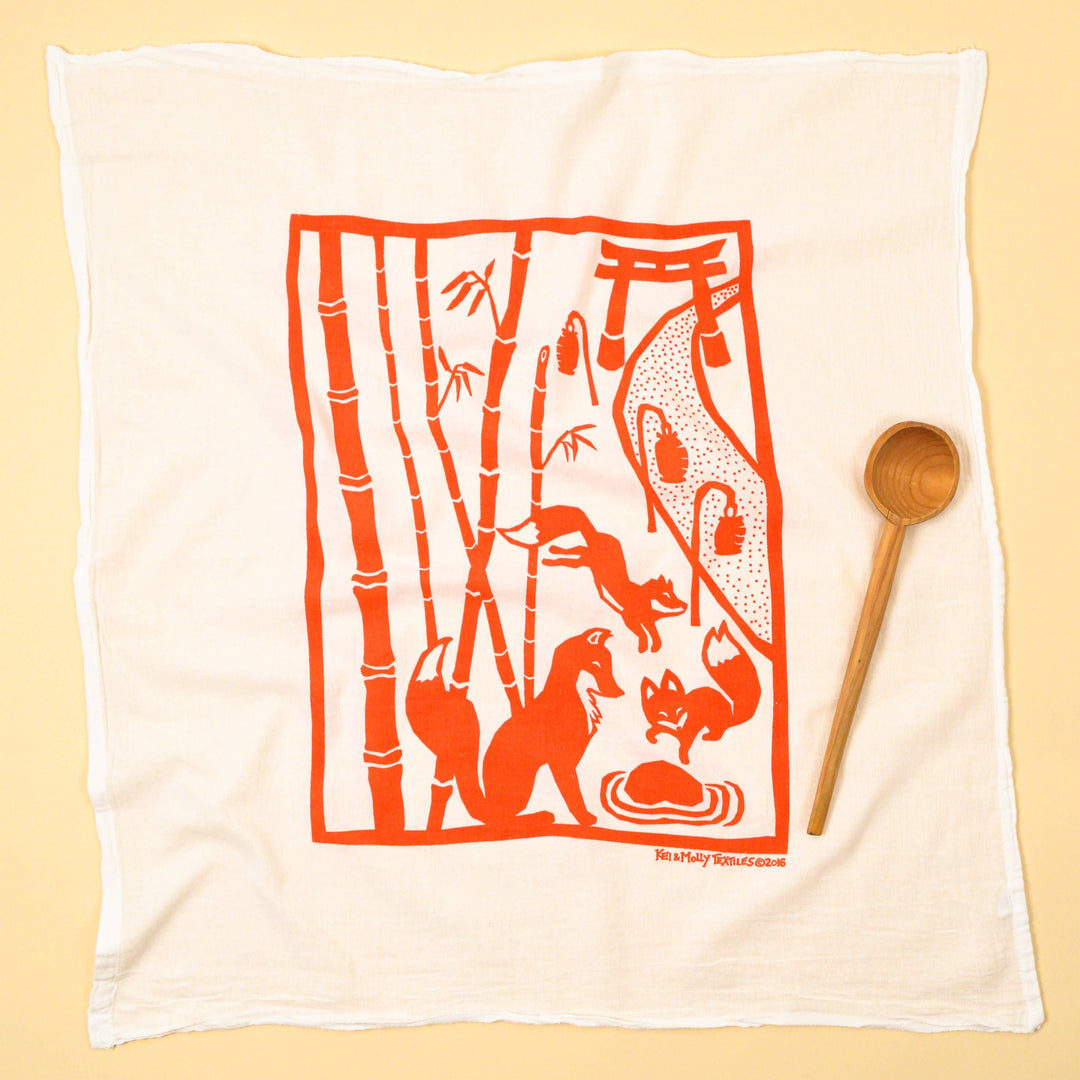 Flour Sack Dish Towel - Foxes