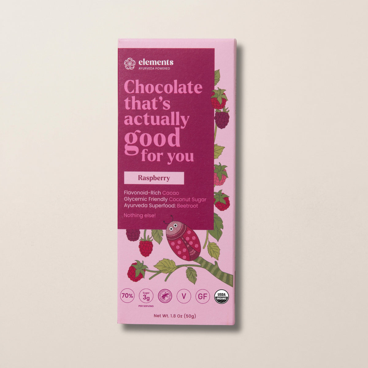 Raspberry Dark Chocolate Bar | Vegan Organic
