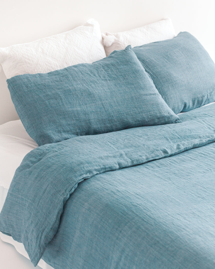 Linen Duvet Cover Set - Denim Blue