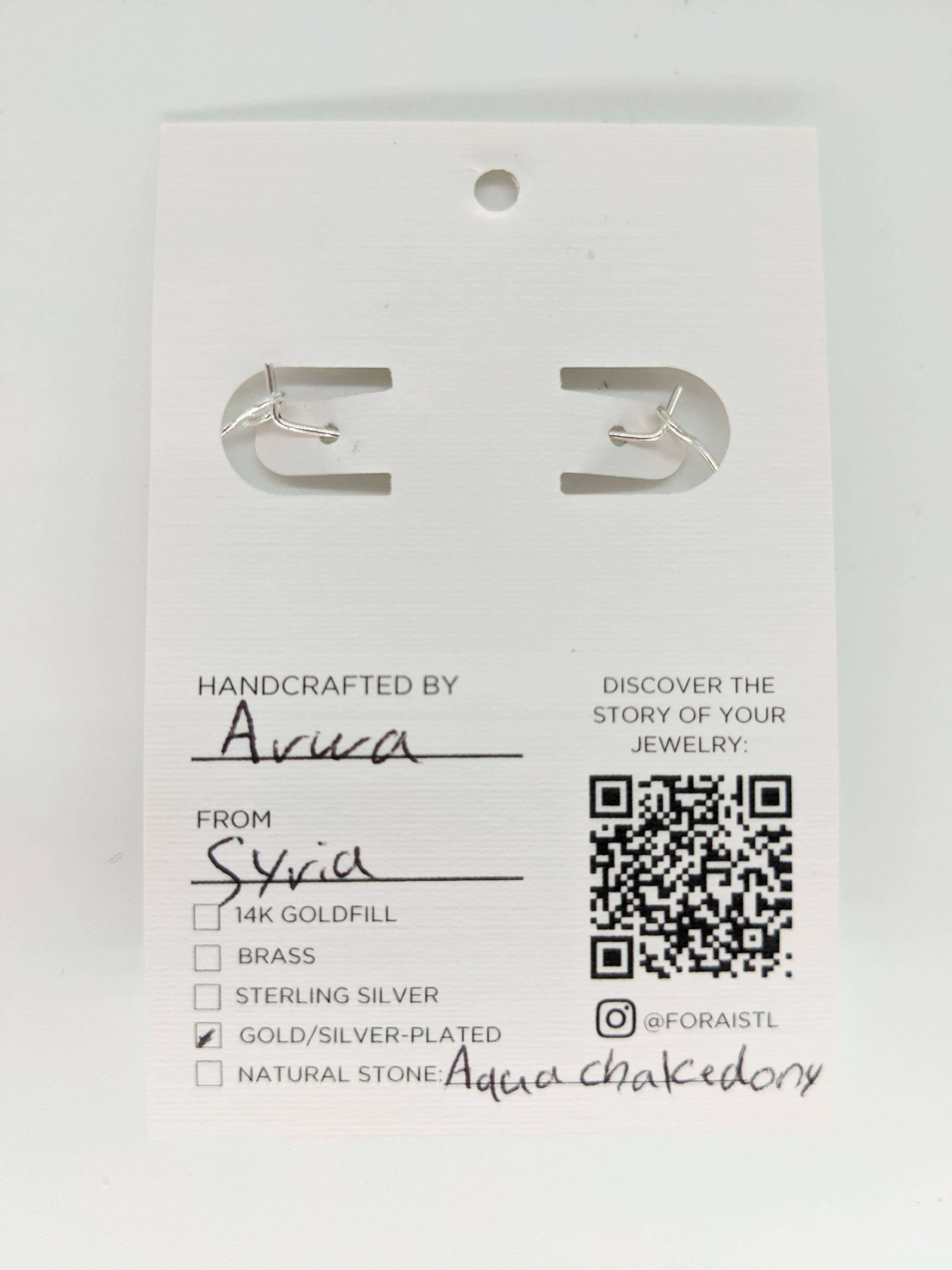 Aqua Chalcedony Gemstone Hoop Earrings in Sterling Silver